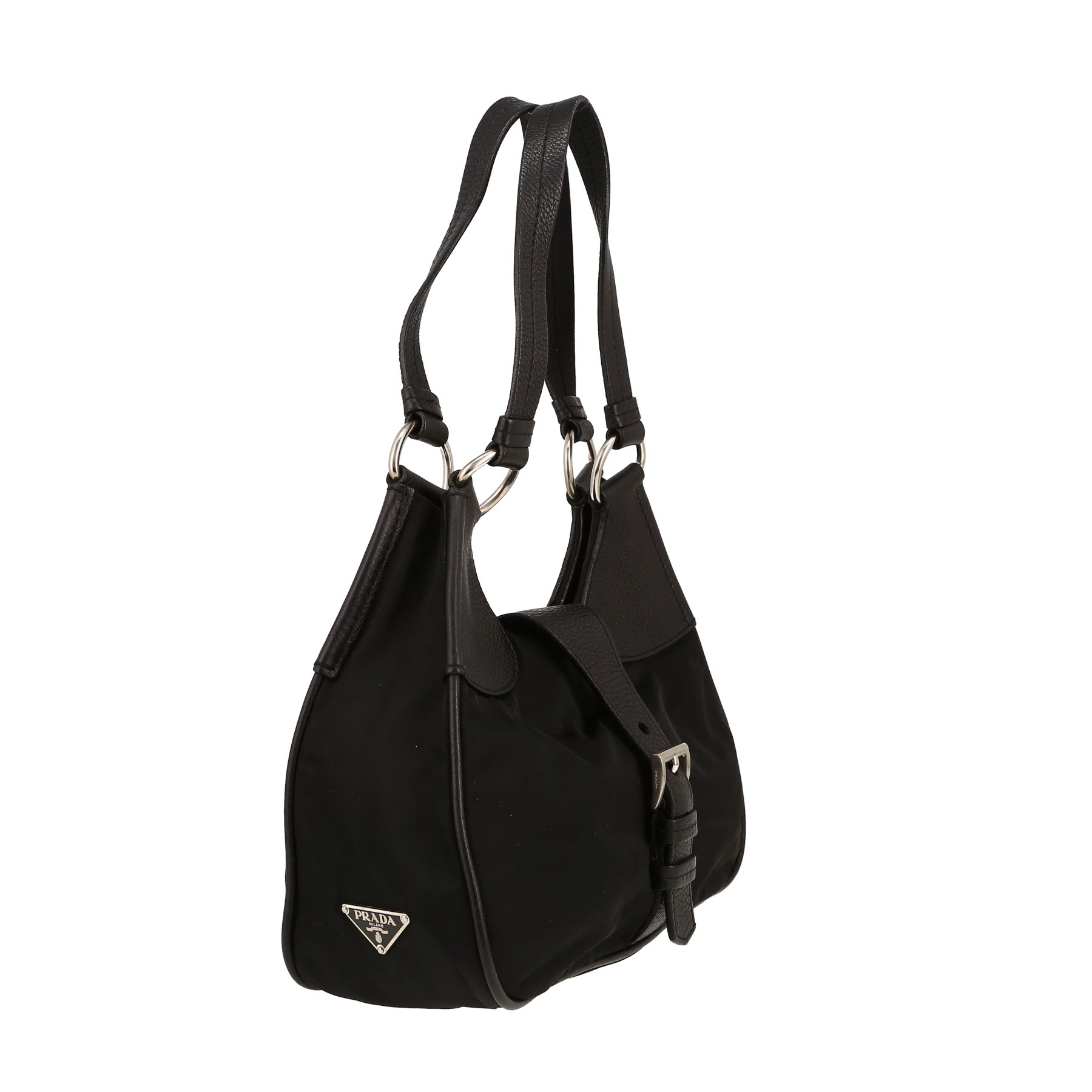 Sac à main Prada   en toile noire et cuir noir