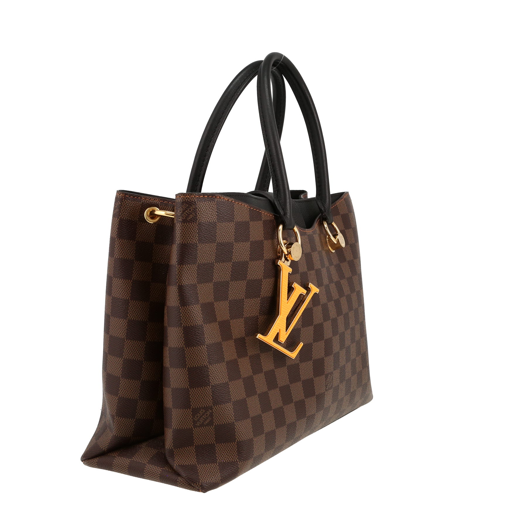 Louis Vuitton  Riverside handbag  in brown damier canvas  and black leather
