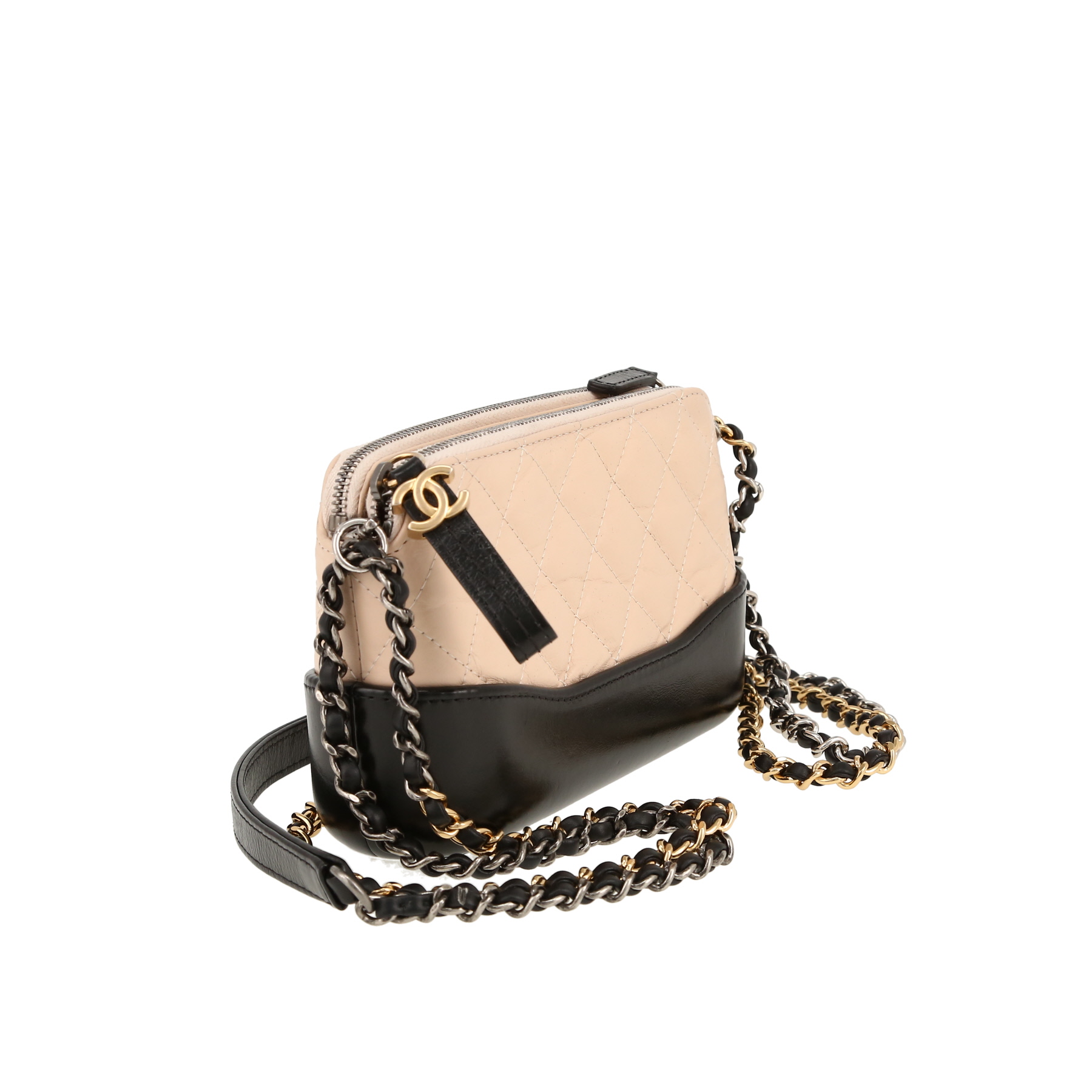 Chanel  Gabrielle Wallet on Chain shoulder bag  in beige and black quilted leather