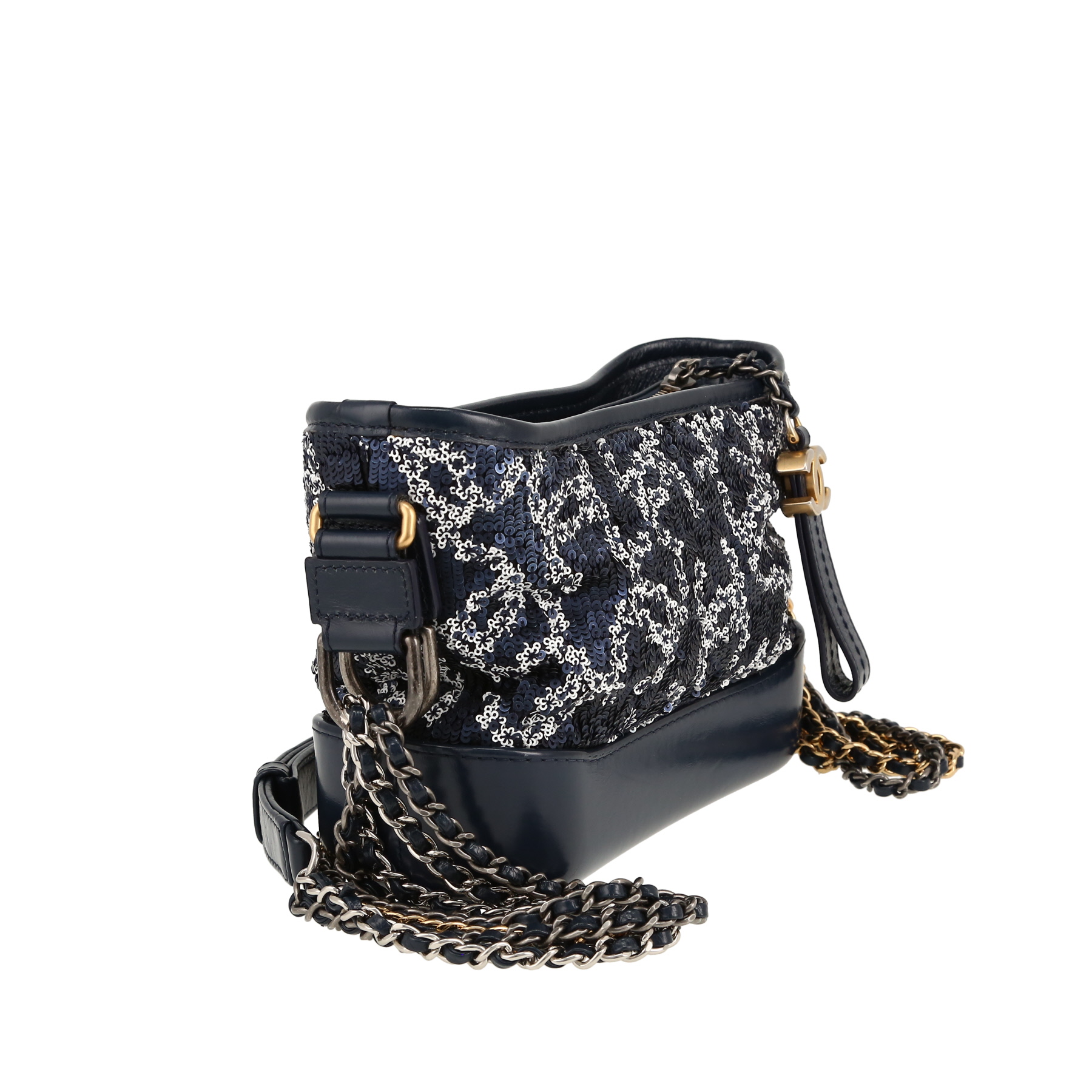 Chanel  Gabrielle  small model  shoulder bag  in navy blue quilted leather  and paillette