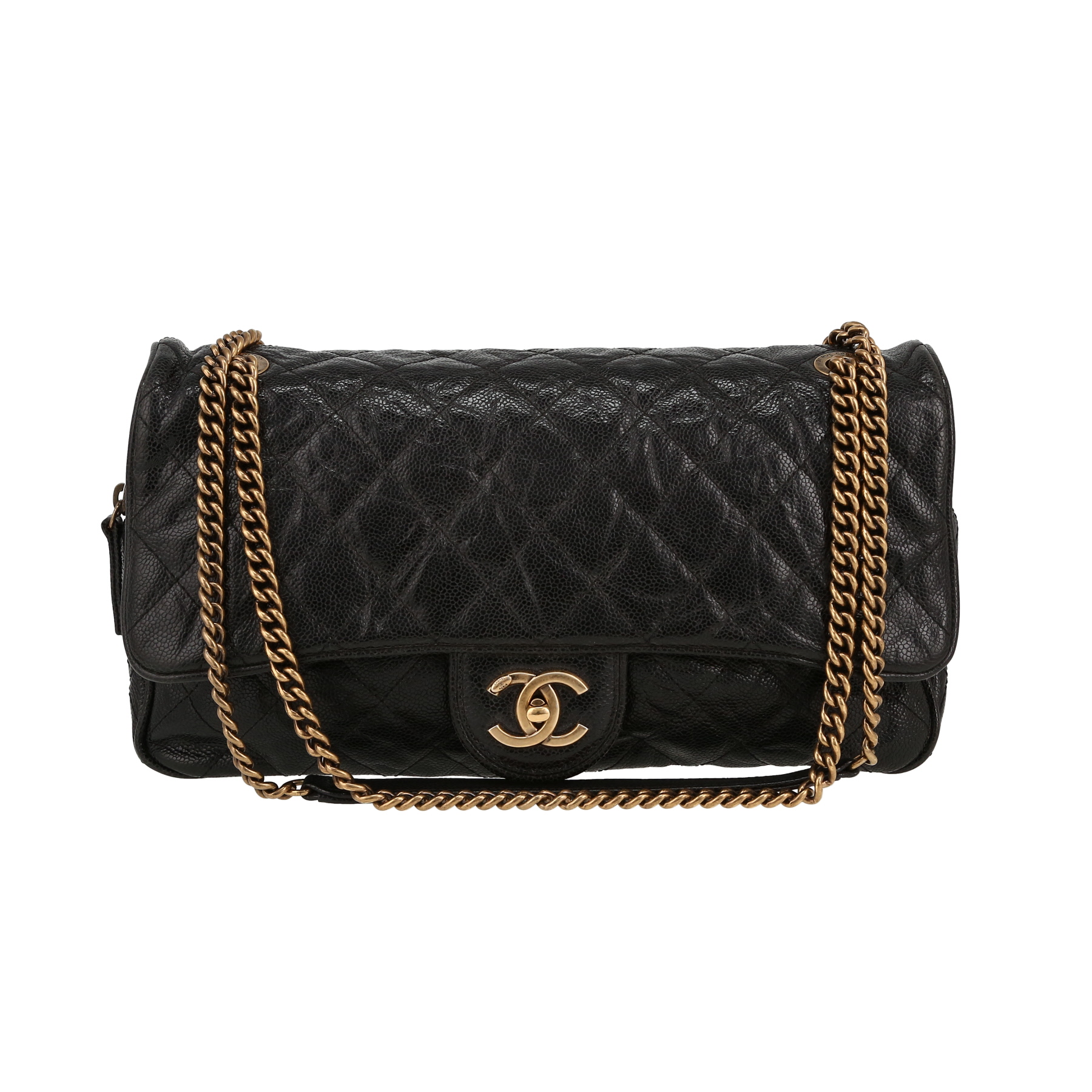 Timeless Handbag In Black Quilted Grained Leather