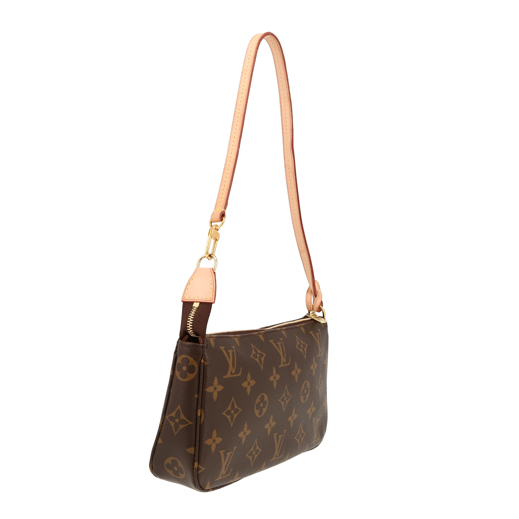 Louis Vuitton  Pochette accessoires pouch  in brown monogram canvas  and natural leather
