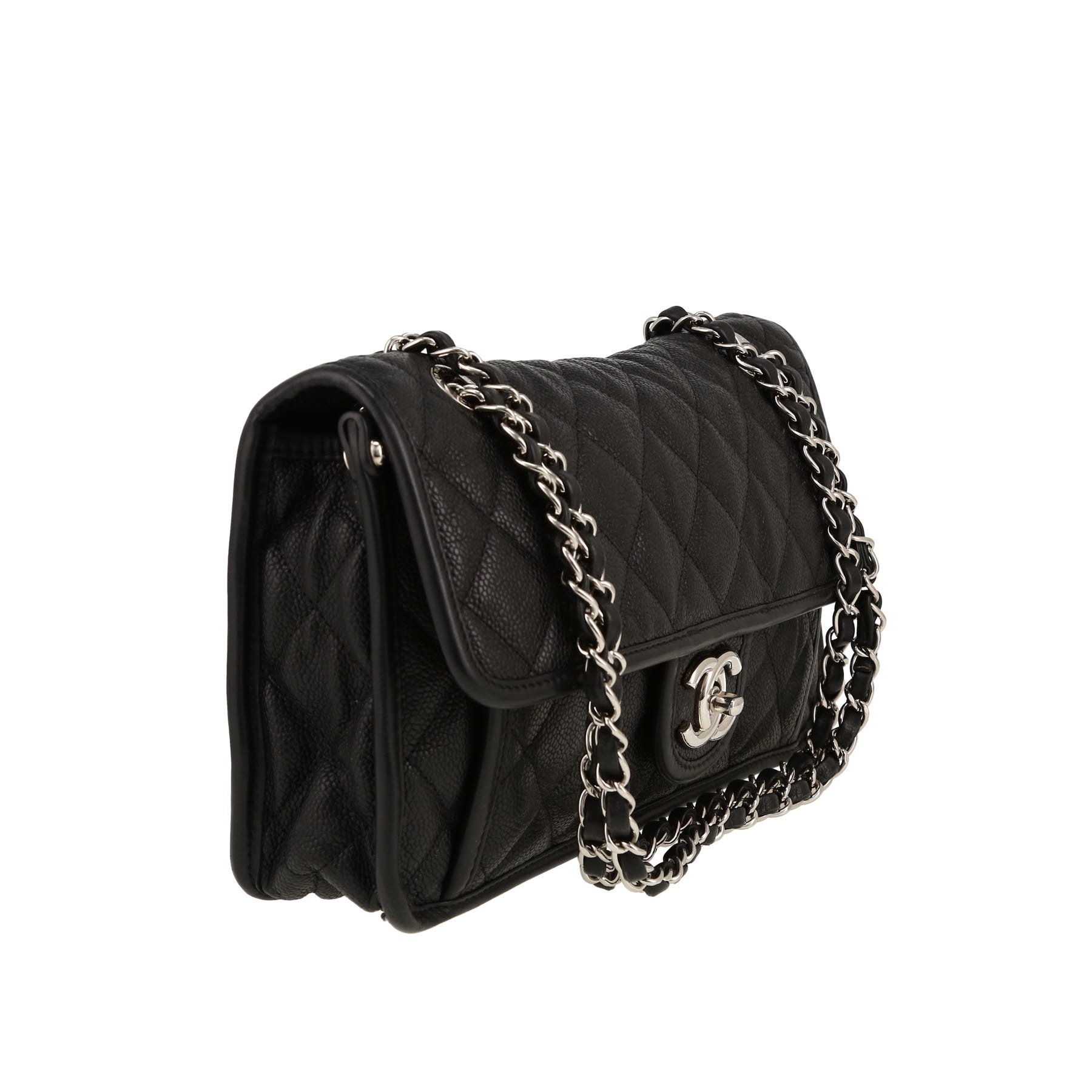 Chanel  French Riviera handbag  in black quilted grained leather