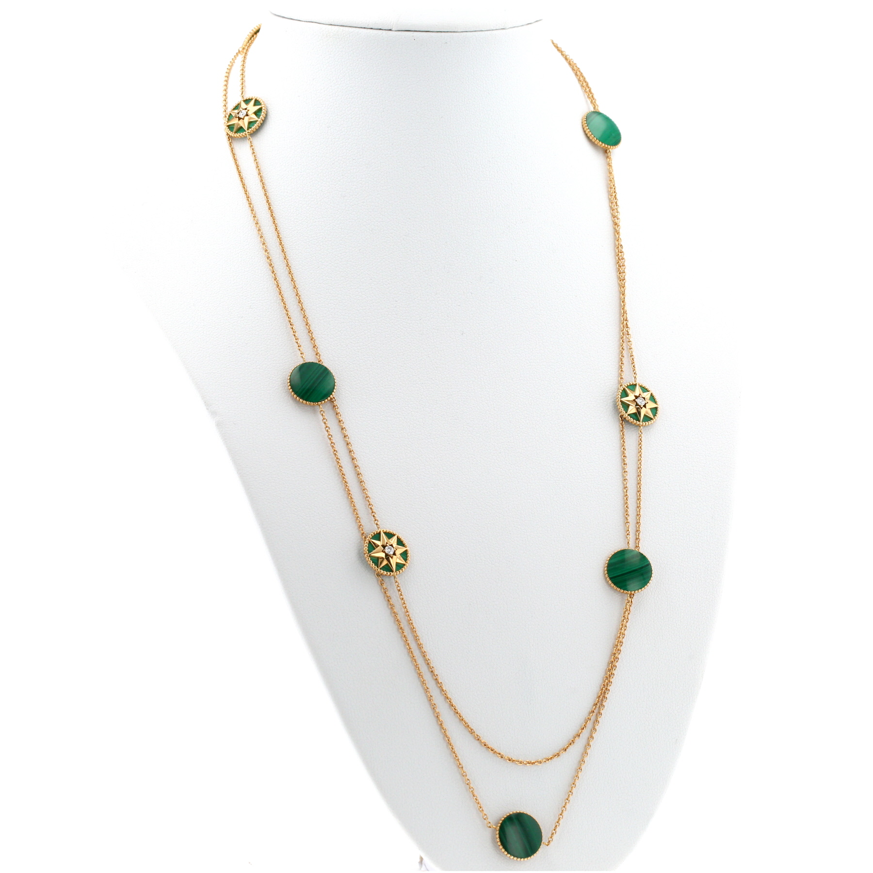 Dior Rose des vents long necklace in yellow gold,  malachite and diamonds