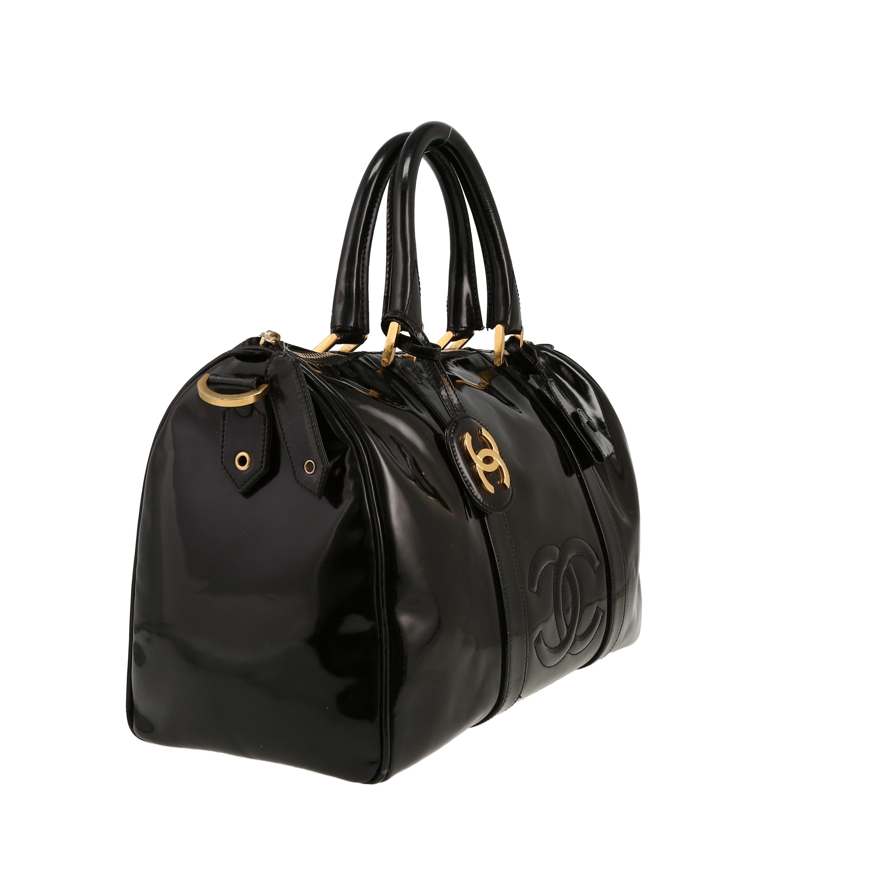 Chanel   handbag  in black patent leather