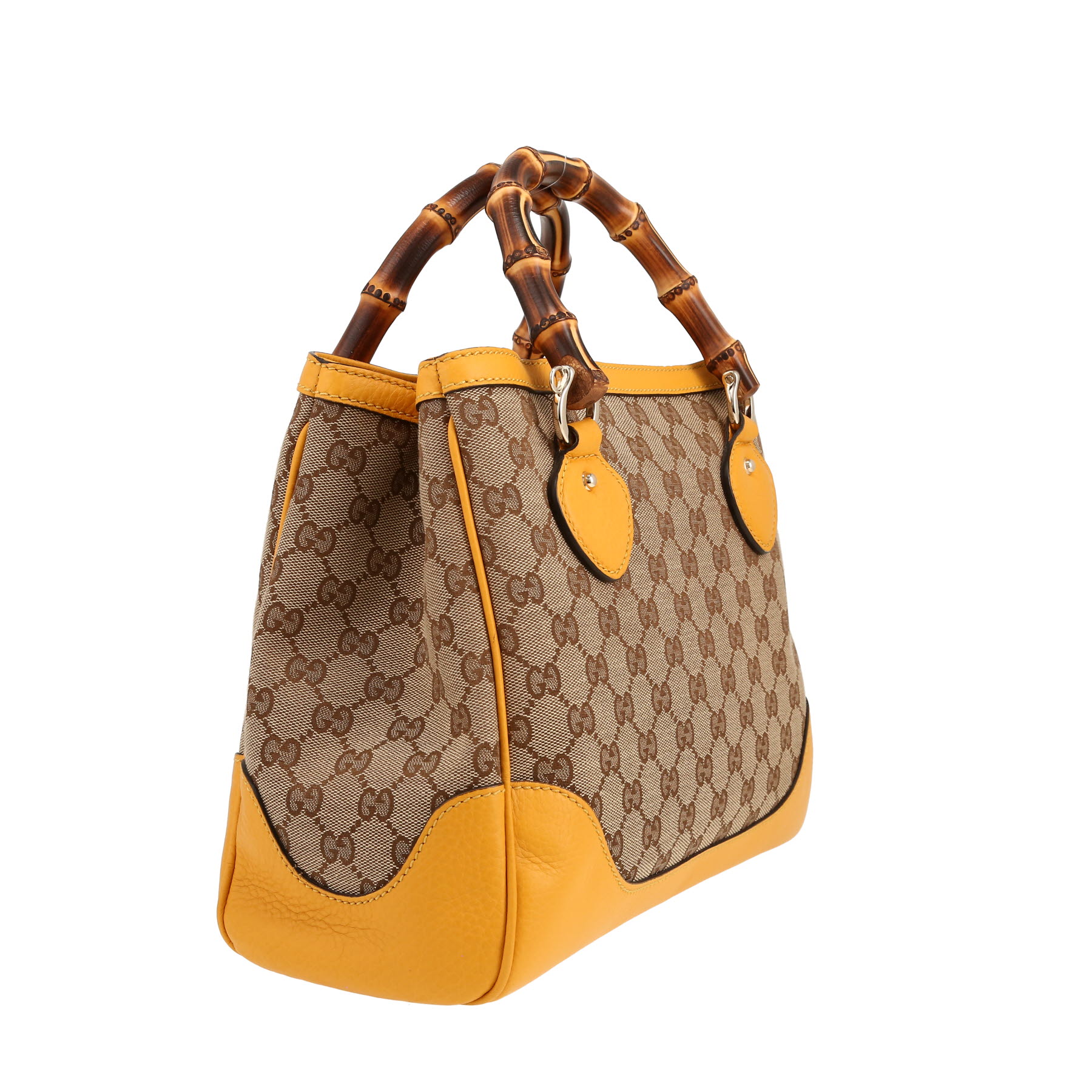 Sac à main Gucci  Diana en toile siglée beige et cuir jaune