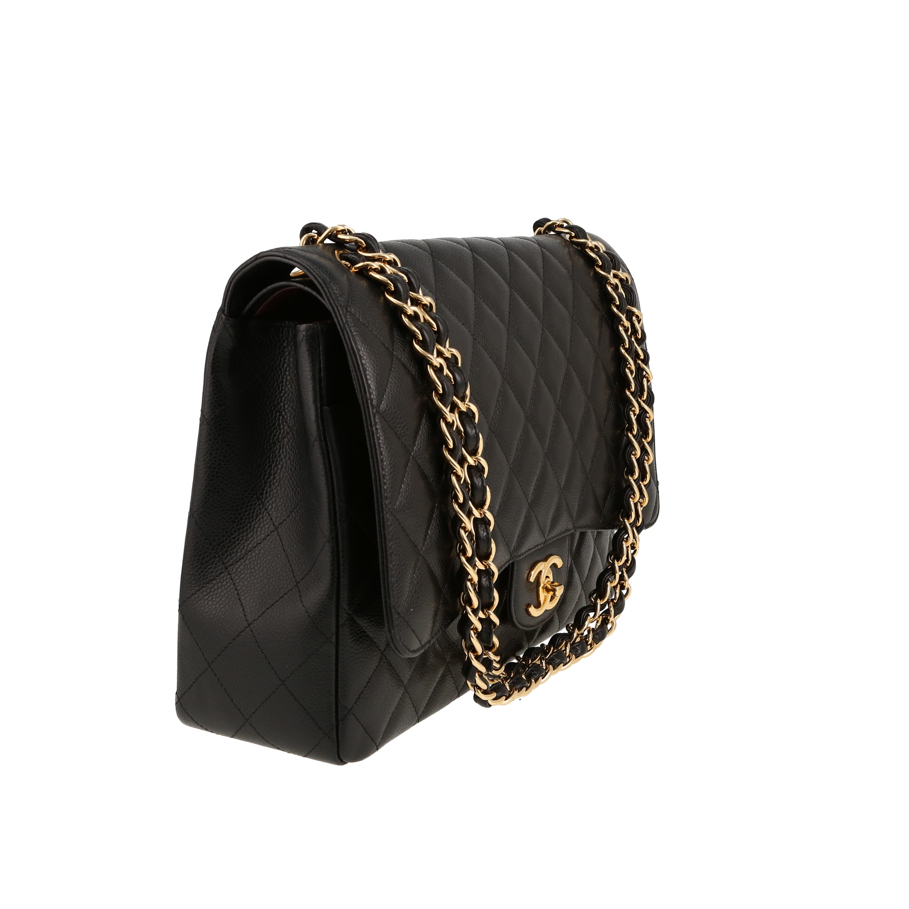 Chanel  Timeless Maxi Jumbo handbag  in black quilted grained leather