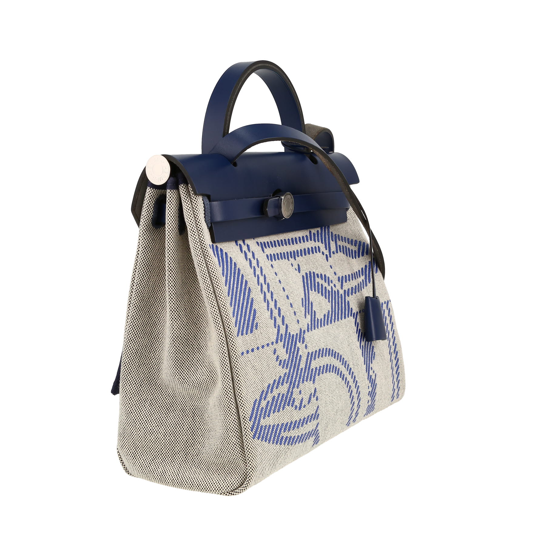 Hermès  Herbag shoulder bag  in beige "H" canvas  and blue Hunter cowhide