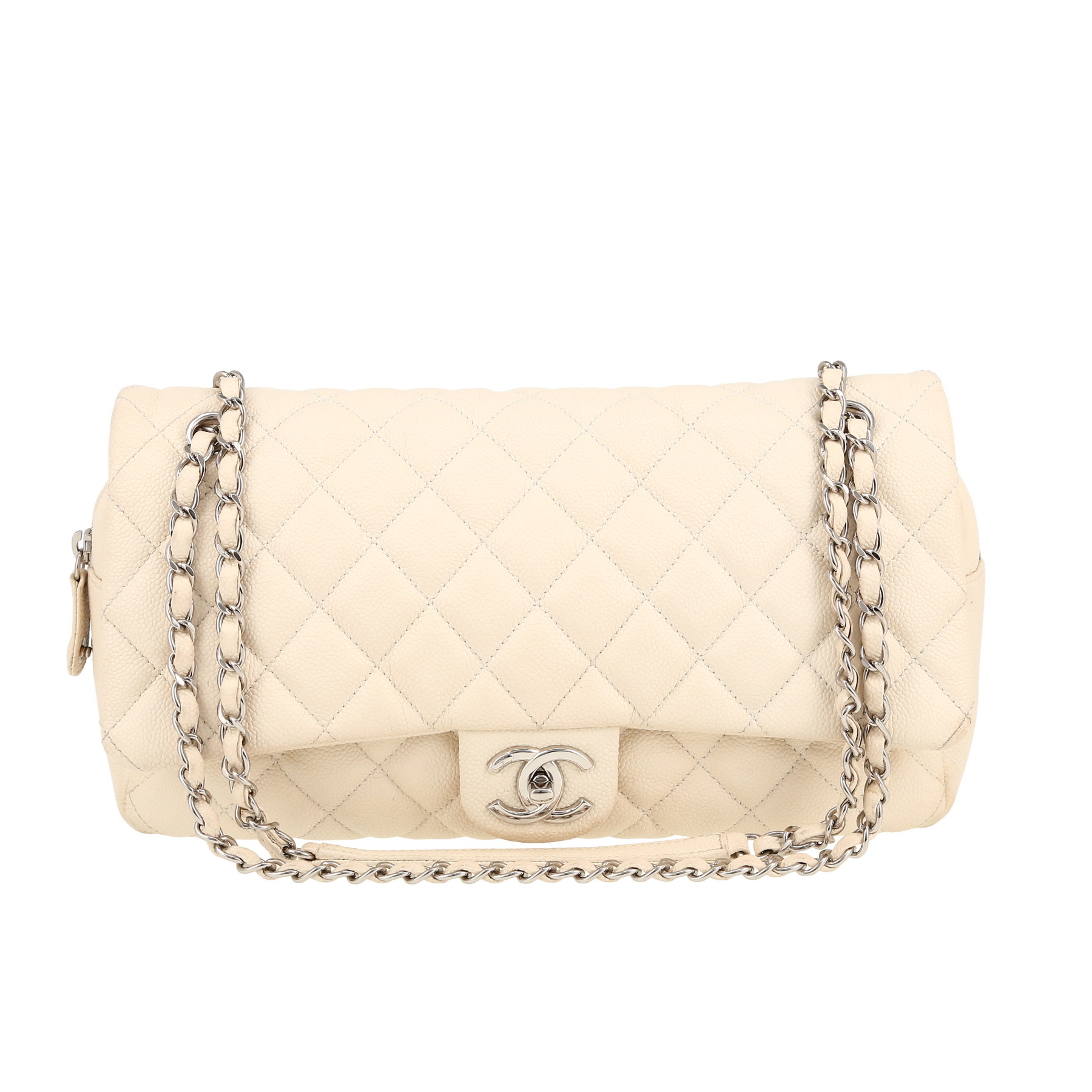 Timeless Jumbo Handbag In Cream Color Quilted Leather