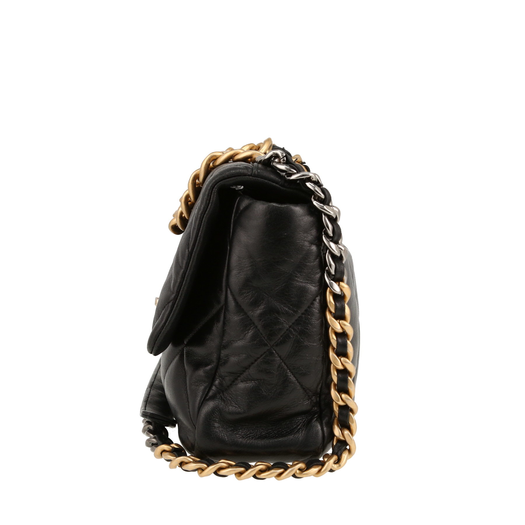 19 Shoulder Bag In Black Quilted Leather