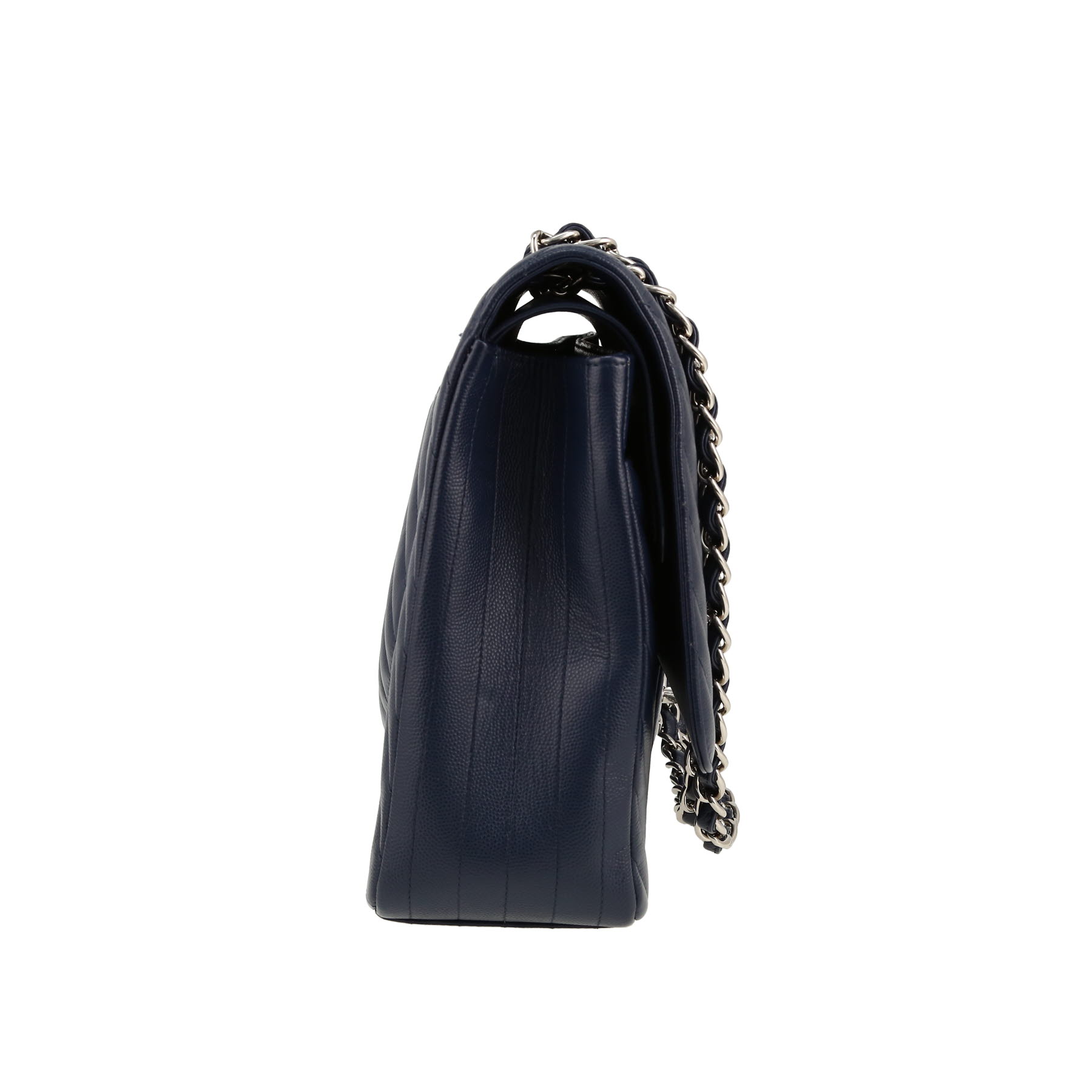Timeless Maxi Jumbo Shoulder Bag In Navy Blue Quilted Grained