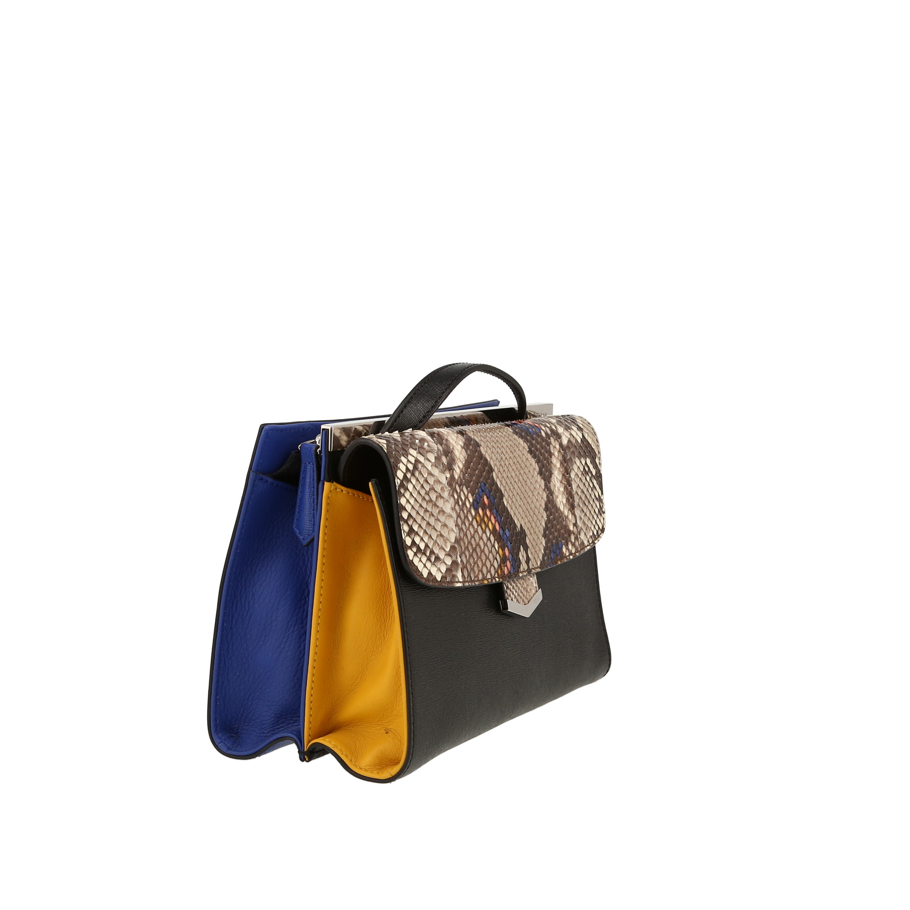 Fendi  Demi Jour shoulder bag  in yellow, black and blue leather  and beige python