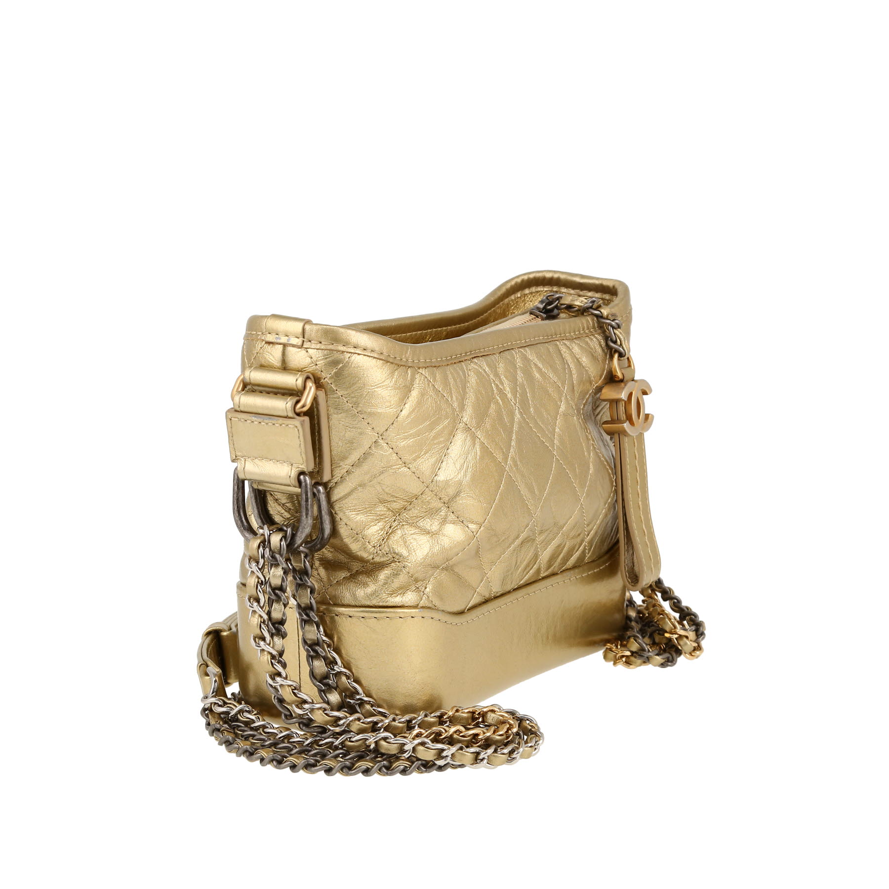 Borsa a tracolla Chanel  Gabrielle  modello piccolo  in pelle trapuntata dorata