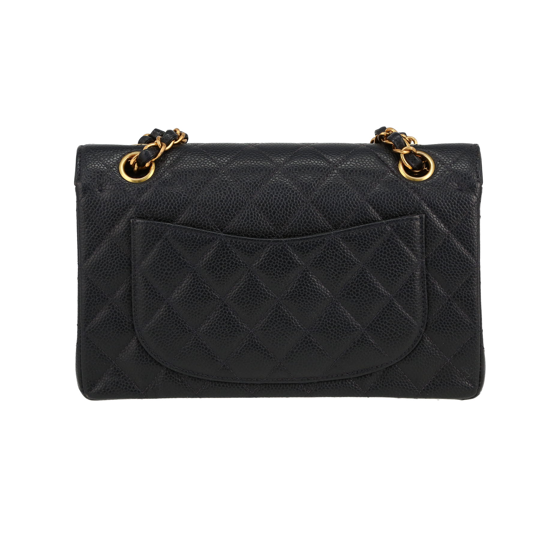 Timeless Petit Shoulder Bag In Navy Blue Quilted Grained