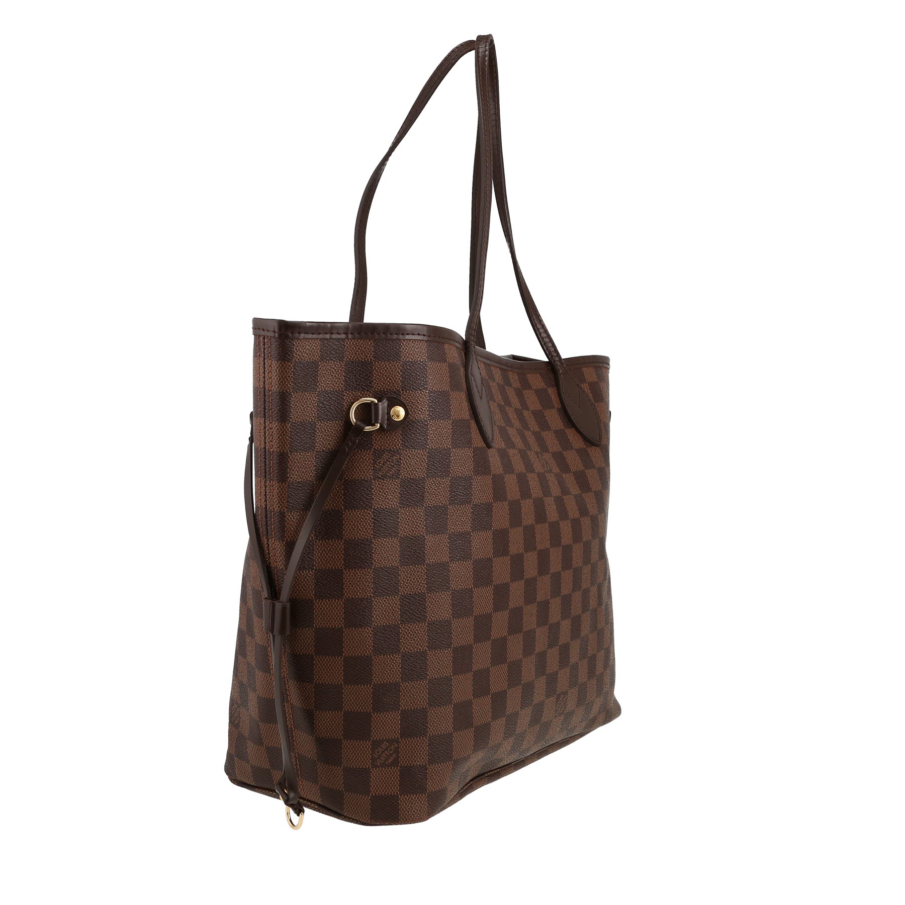 Louis Vuitton  Neverfull medium model  shopping bag  in ebene damier canvas  and brown leather