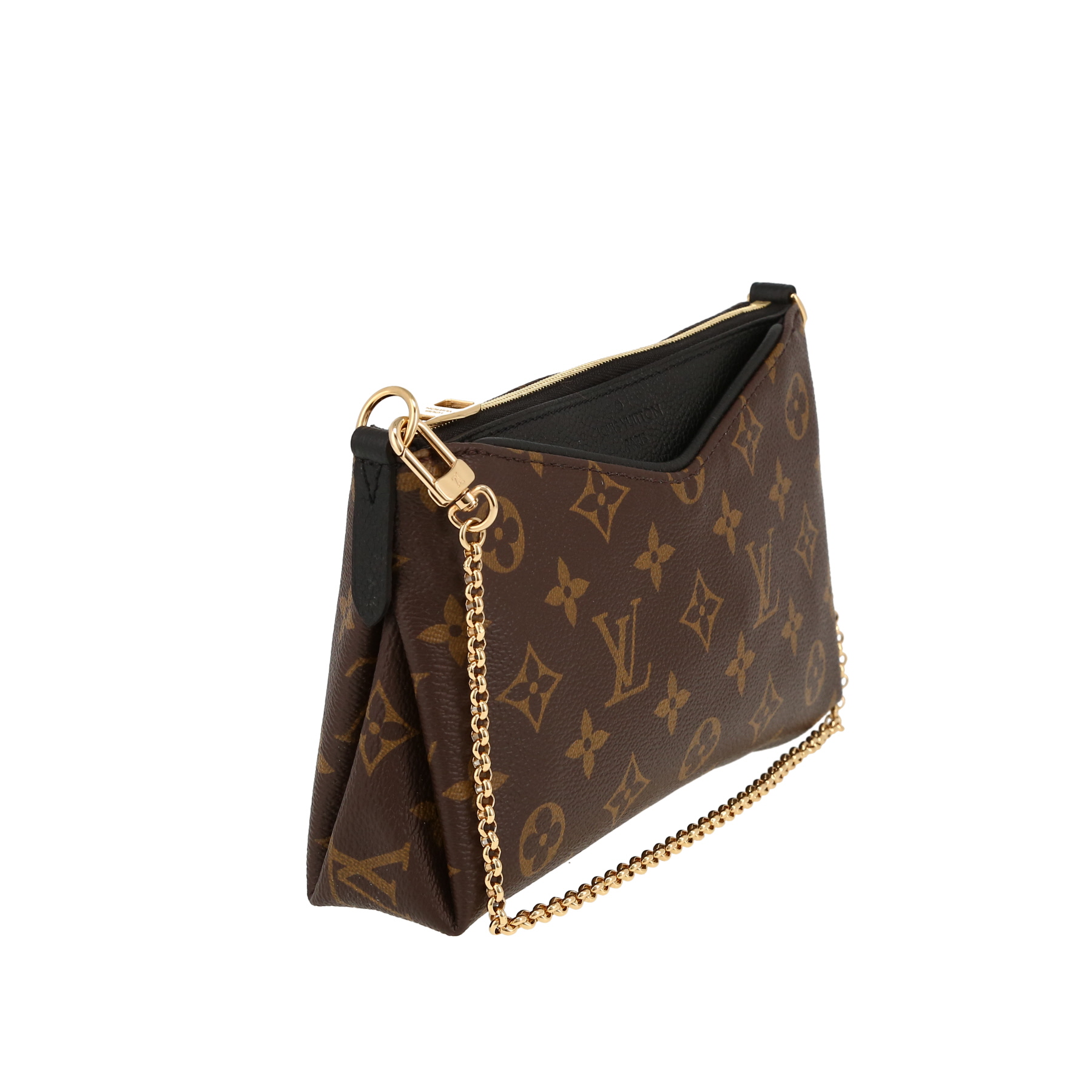 Sac bandoulière Louis Vuitton  Pallas Chain en toile monogram marron et cuir noir Sac bandoulière Louis Vuitton  Pallas Chain en toile monogram marron et cuir noir
