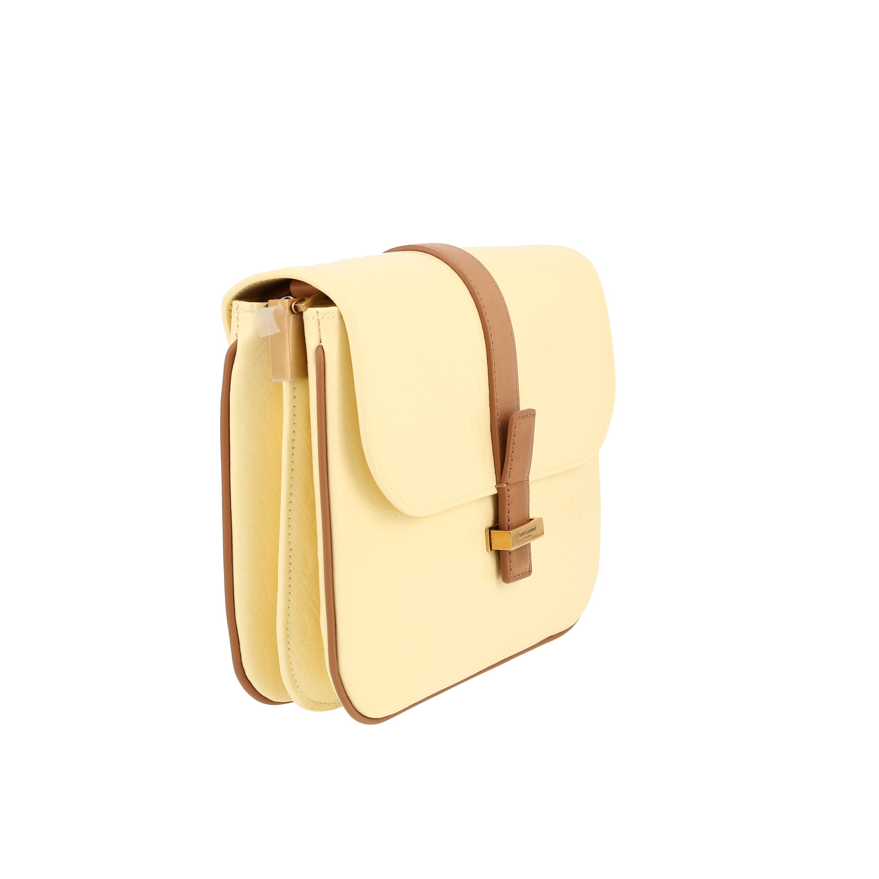 Saint Laurent  Besace Messenger shoulder bag  in beige monogram patent leather  and brown leather