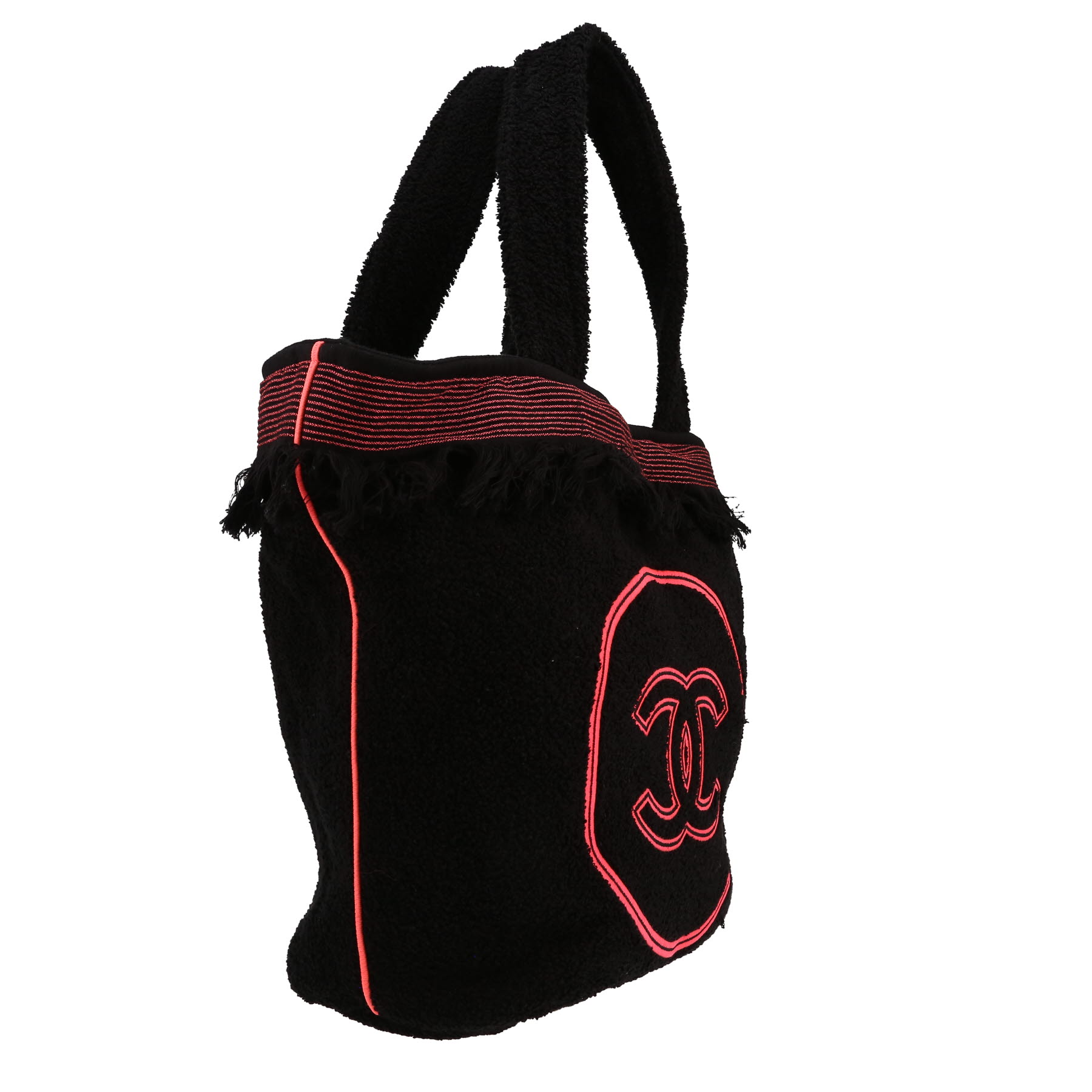 Chanel   shopping bag  in black and red terry fabric