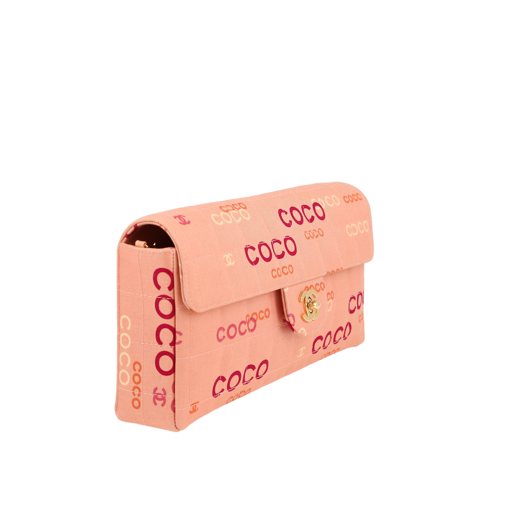 Sac bandoulière Chanel  Choco bar en toile monogram rose-saumon
