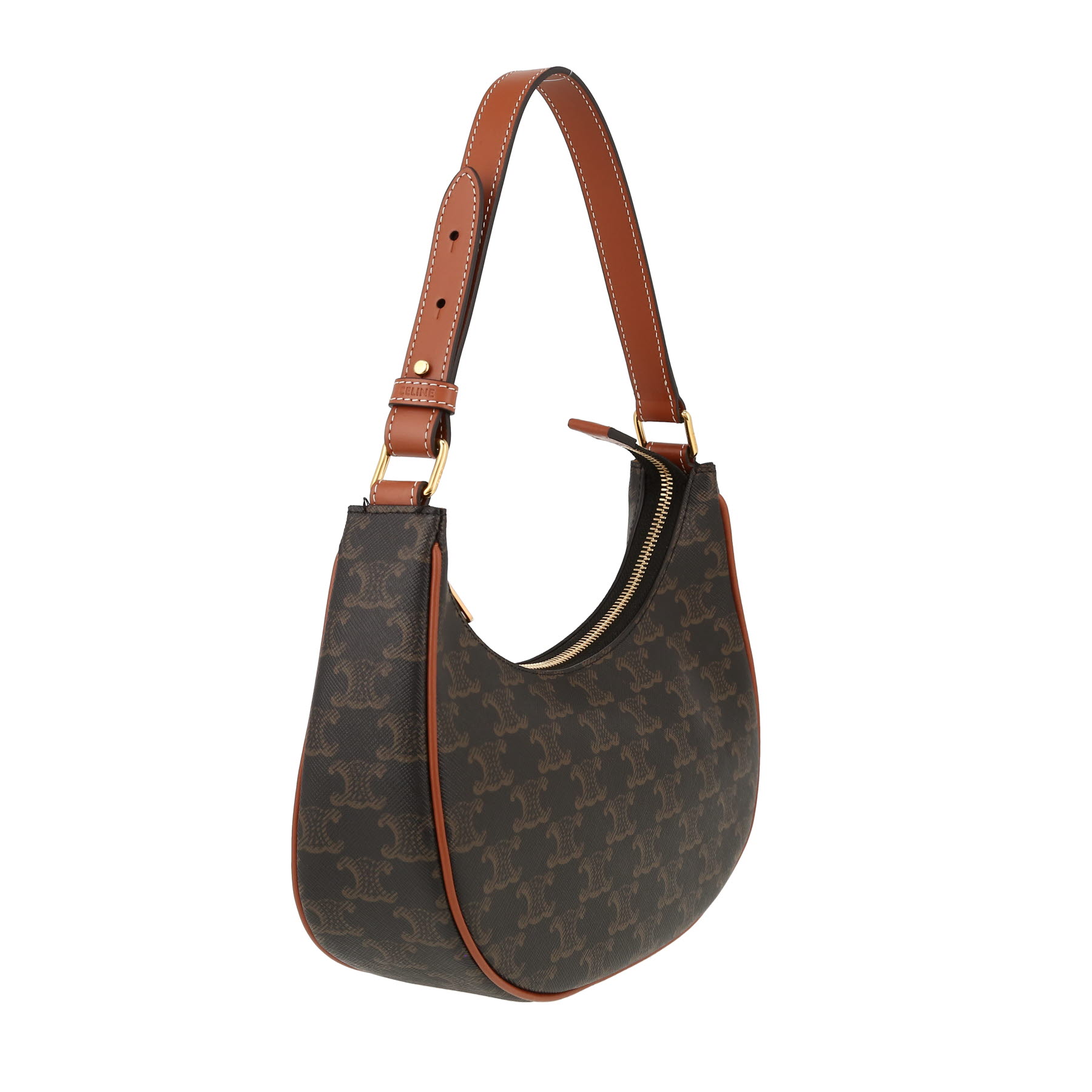 Bolso de mano Celine  Ava modelo mediano  en tejido "Triomphe" y cuero marrón