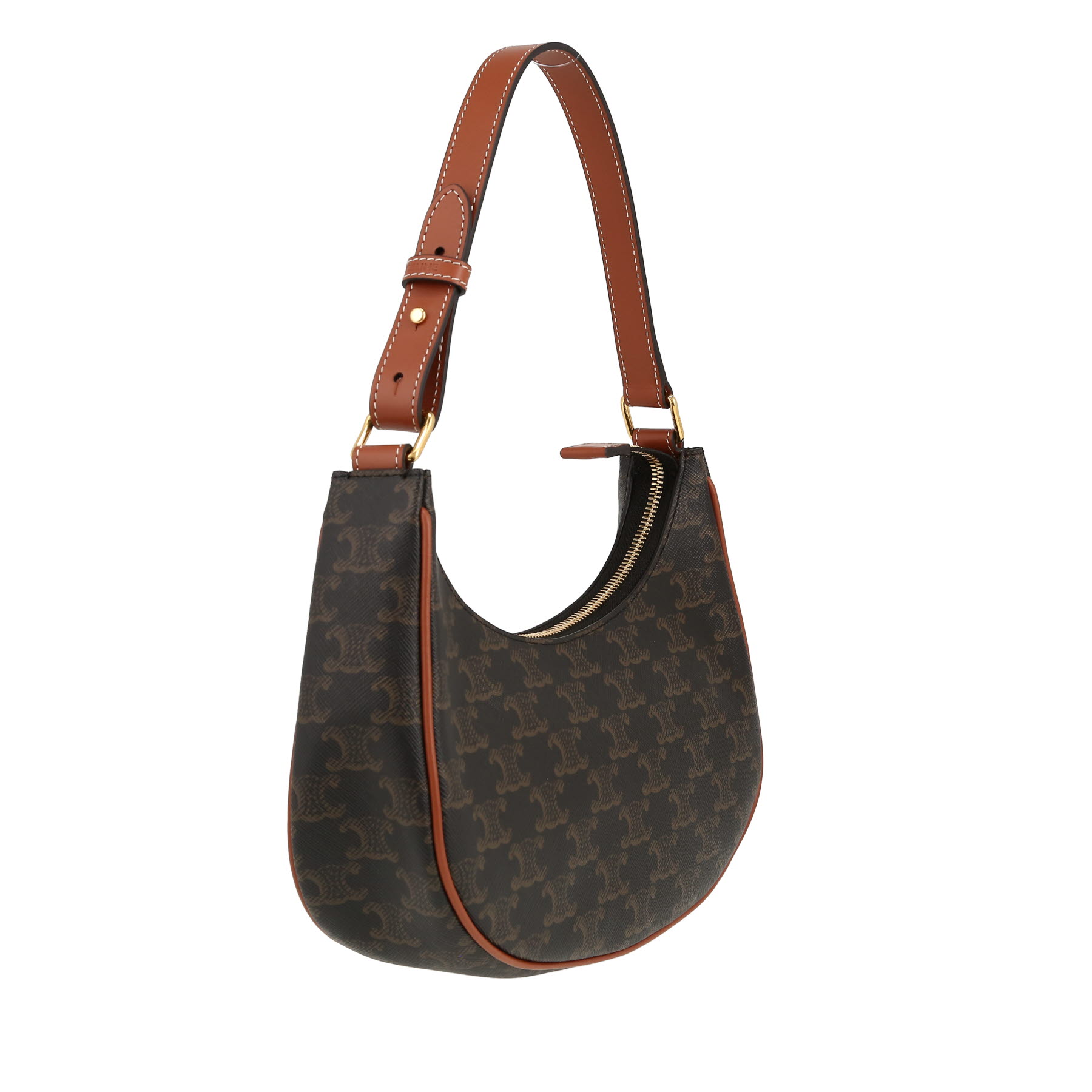 Bolso de mano Celine  Ava modelo mediano  en tejido "Triomphe" y cuero marrón