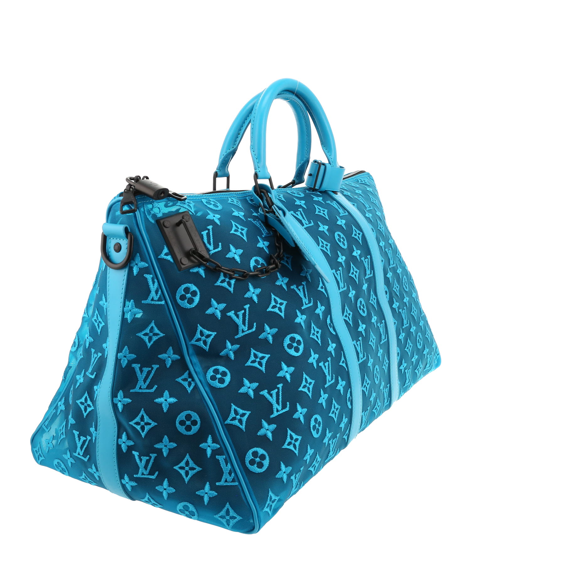 Bolsa de viaje Louis Vuitton  Keepall Editions Limitées en lona azul y cuero azul