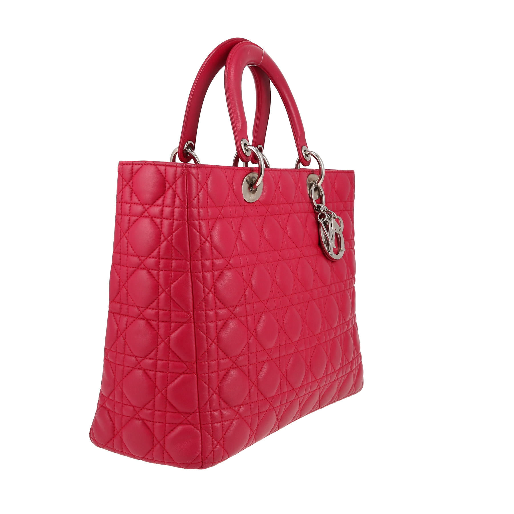 Borsa Dior  Lady Dior modello grande  in pelle cannage rosa fucsia