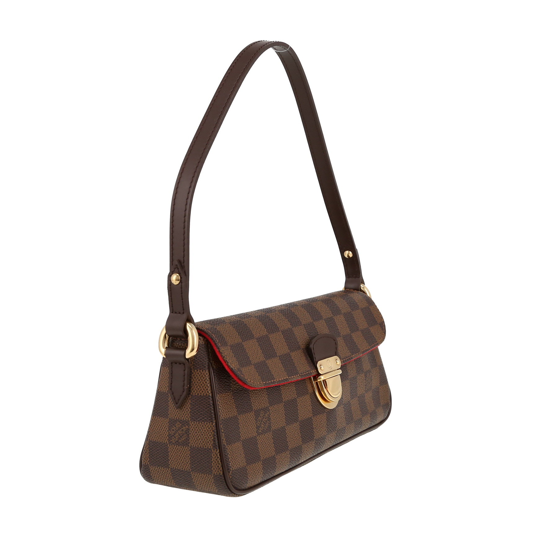 Sac à main Louis Vuitton  Ravello en toile damier ébène et cuir glacé marron