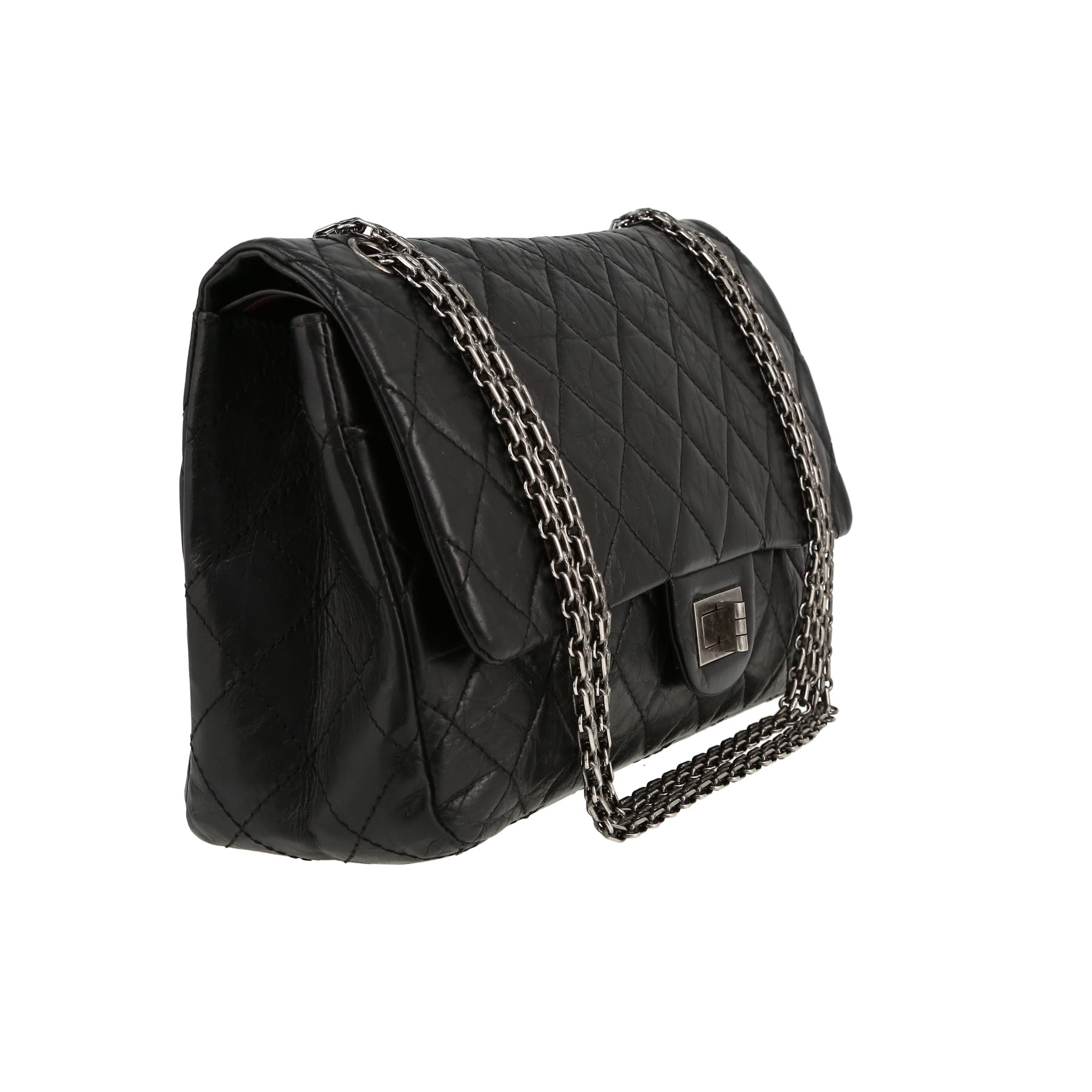 Chanel 2.55 handbag  in black burnished leather