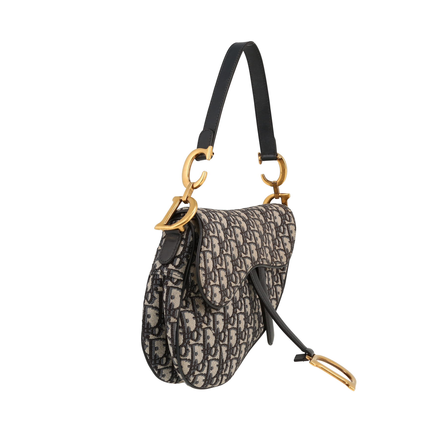 Dior  Saddle handbag  in navy blue monogram canvas Oblique  and navy blue leather