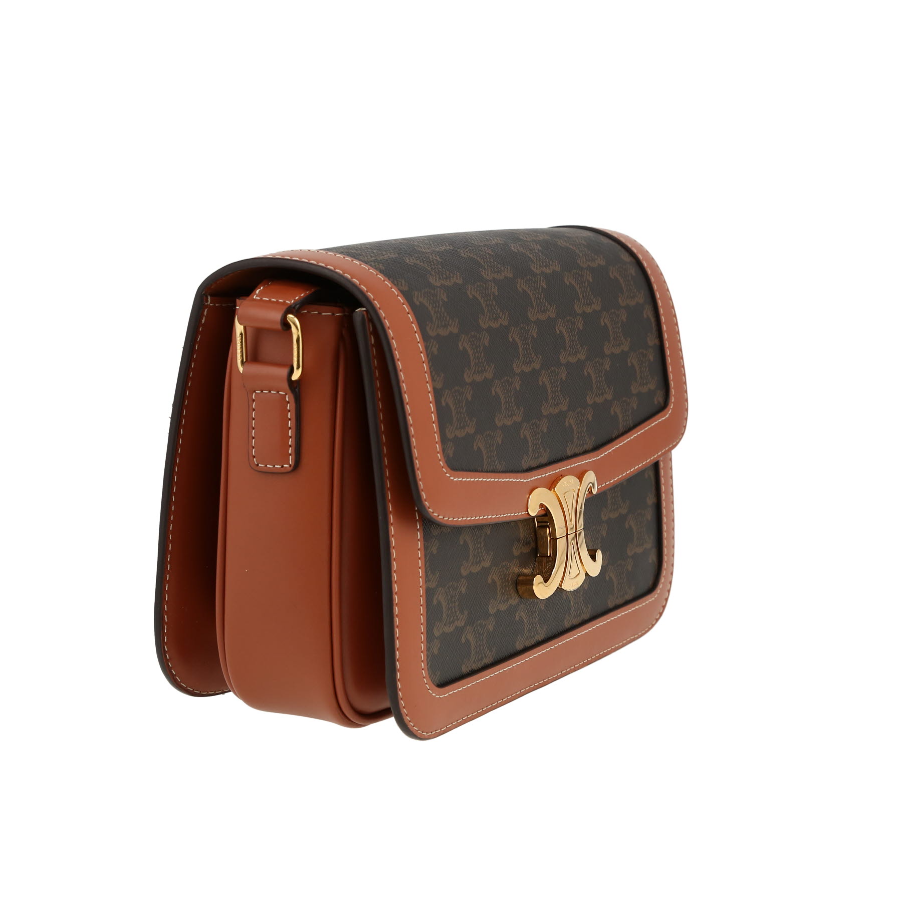 Sac bandoulière Celine  Triomphe en toile Triomphe marron et cuir marron