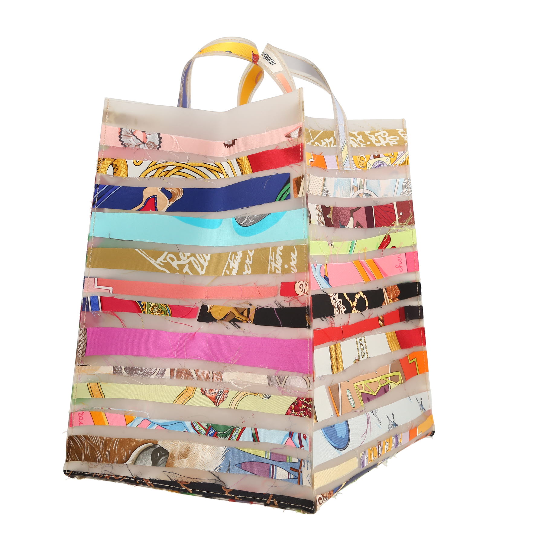 Bolso de mano Hermès   en material sintético blanquecino y seda multicolor