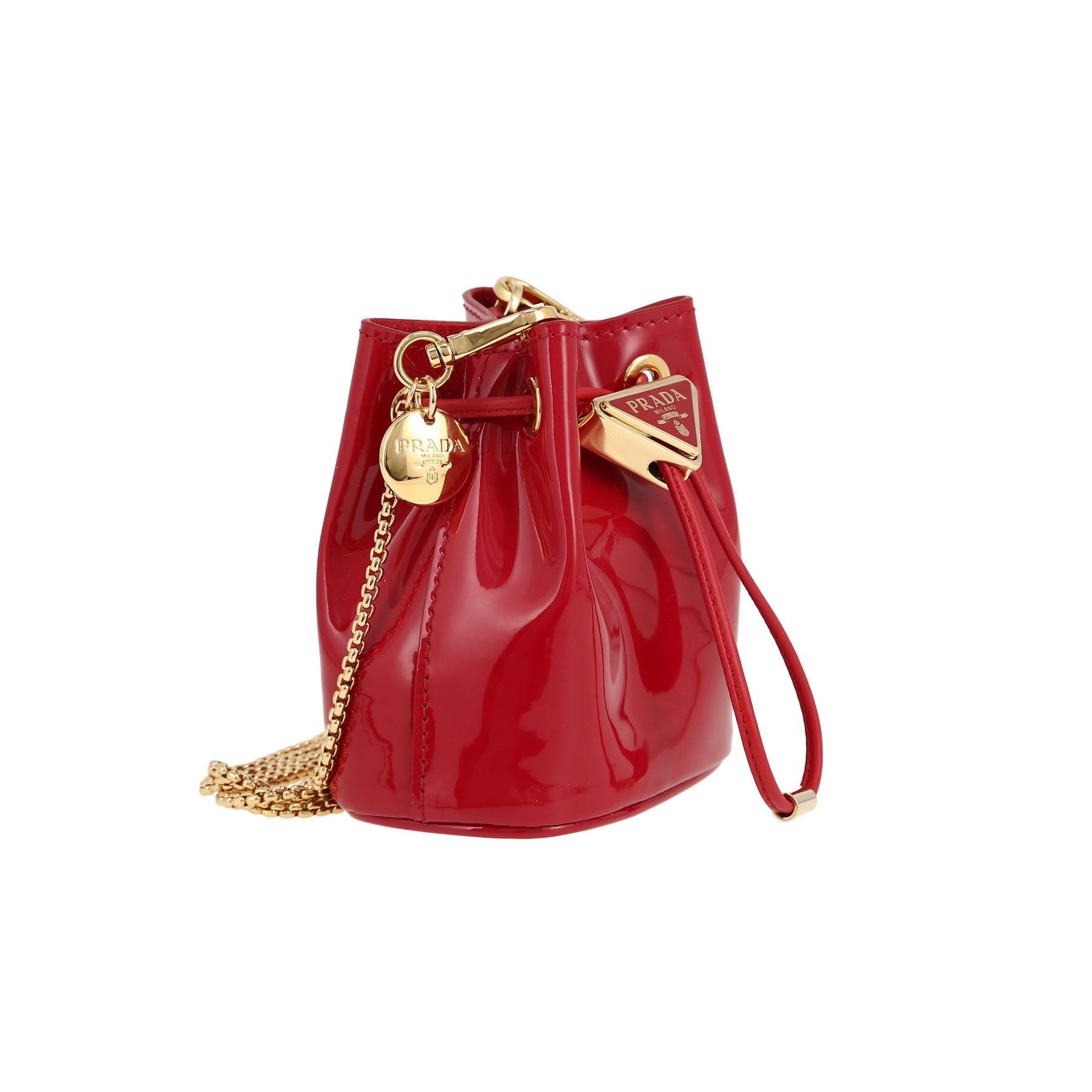Sac bandoulière Prada  Triangle mini  en cuir verni rouge