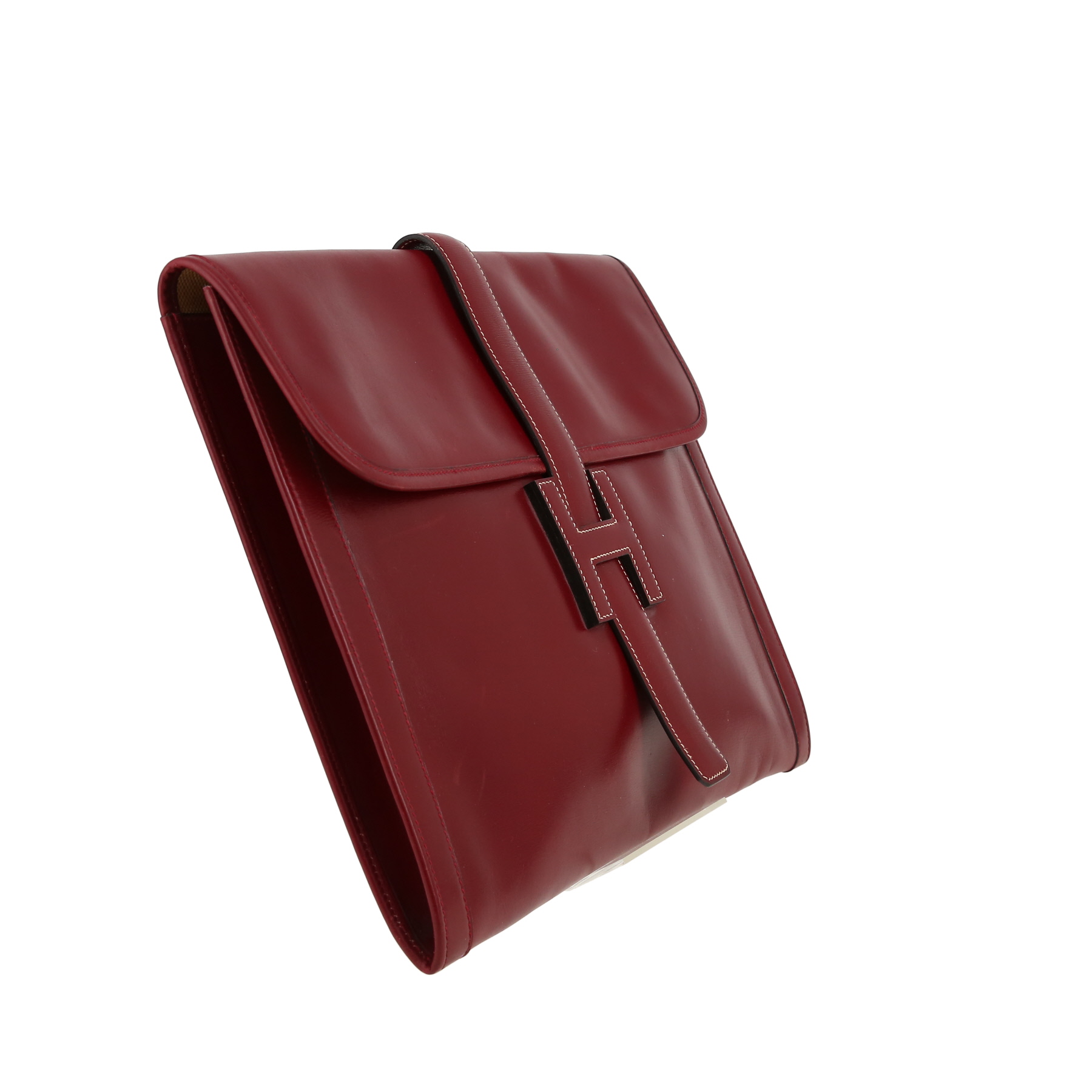 Hermès  Jige pouch  in burgundy box leather