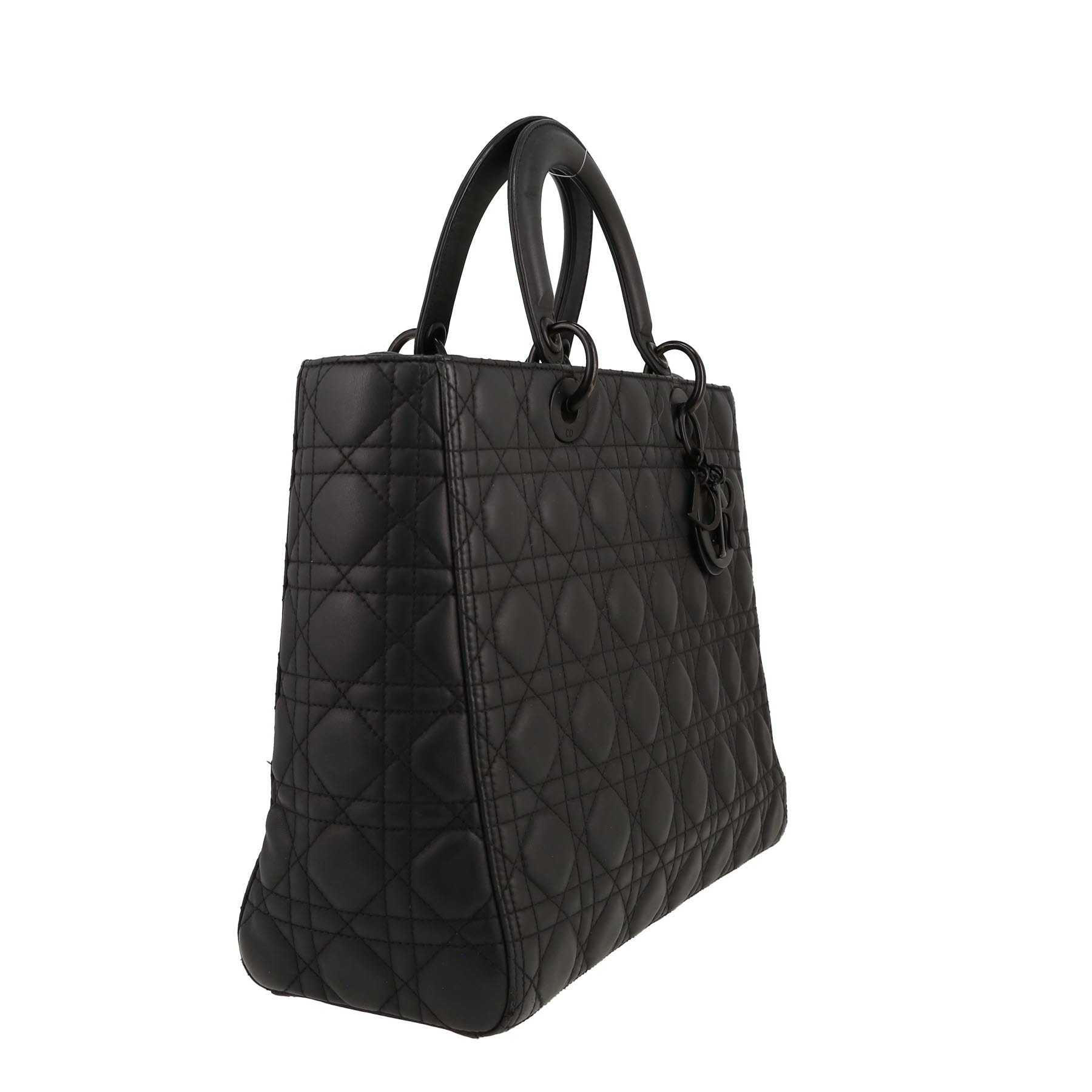 Bolso de mano Dior  Lady Dior modelo grande  en cuero cannage negro