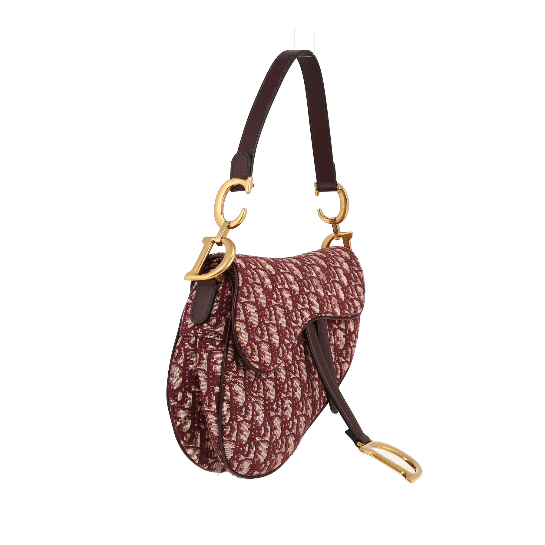 Dior  Saddle handbag  in burgundy logo canvas  and burgundy leather