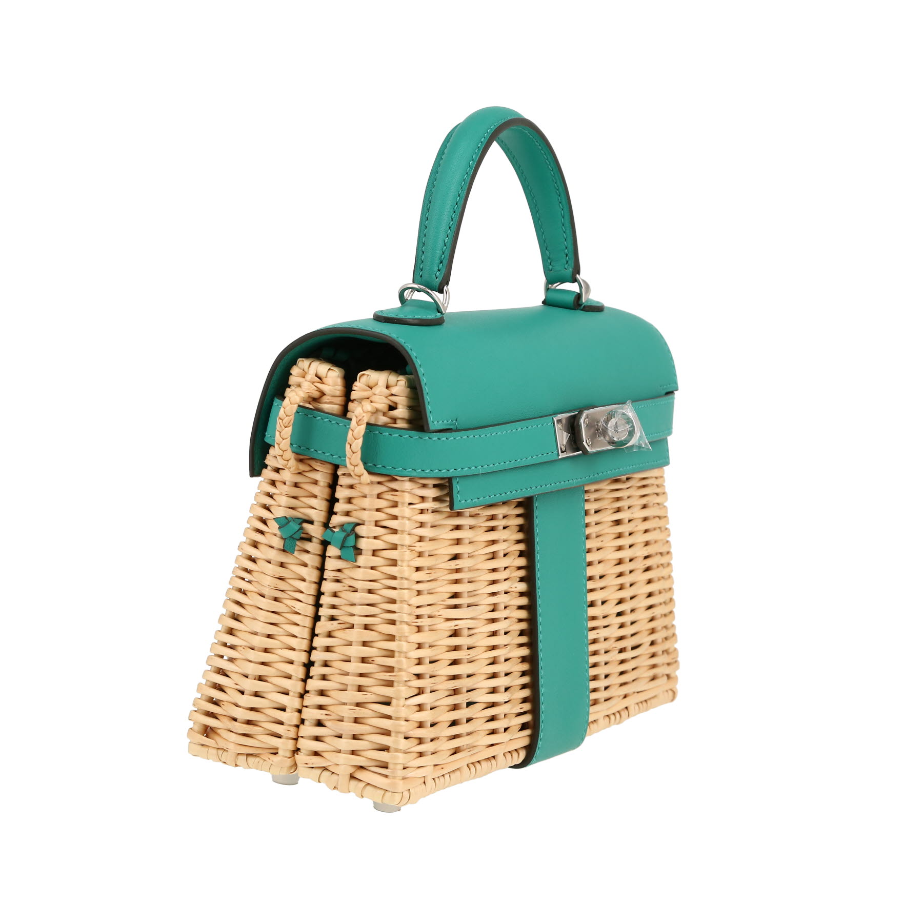 Hermès  Kelly 20 cm Picnic handbag  wicker  and Vert Veronese Swift leather