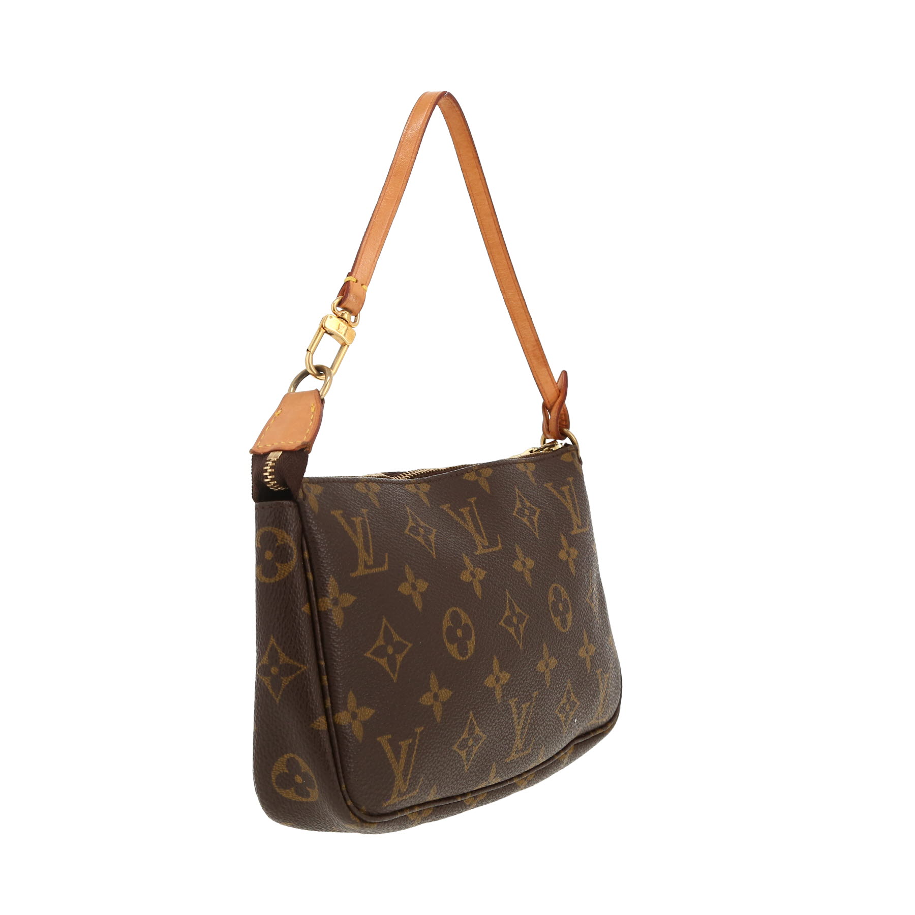 Louis Vuitton  Pochette accessoires handbag  in brown monogram canvas  and natural leather