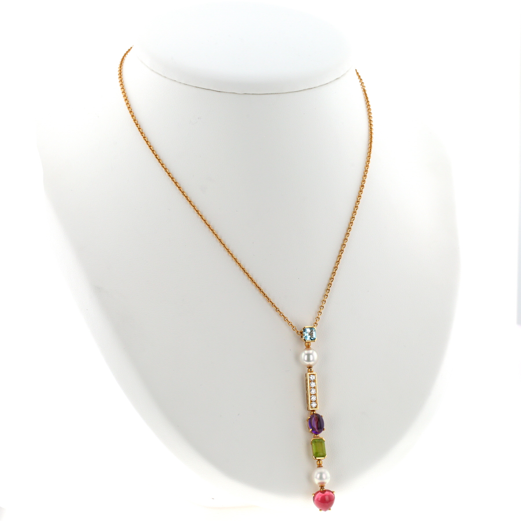 Collana mobile Bulgari Allegra in oro giallo,  diamanti e pietre colorate e perle bianche