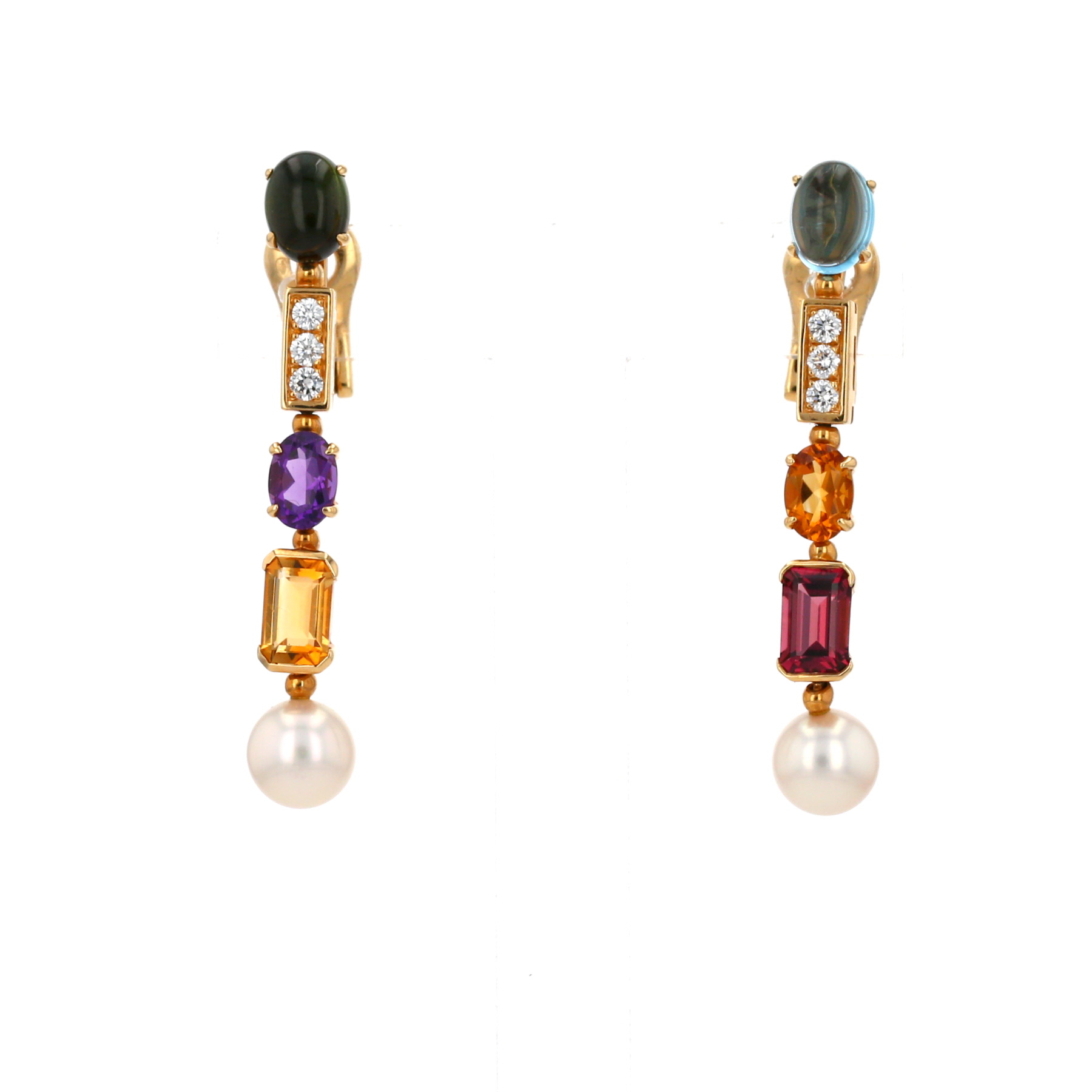 Boucles D'oreilles Bulgari Parentesi - Or Jaune 18 Carats - Saphir D'eau (Iolite) Et Citrine - Occasion Excellent état