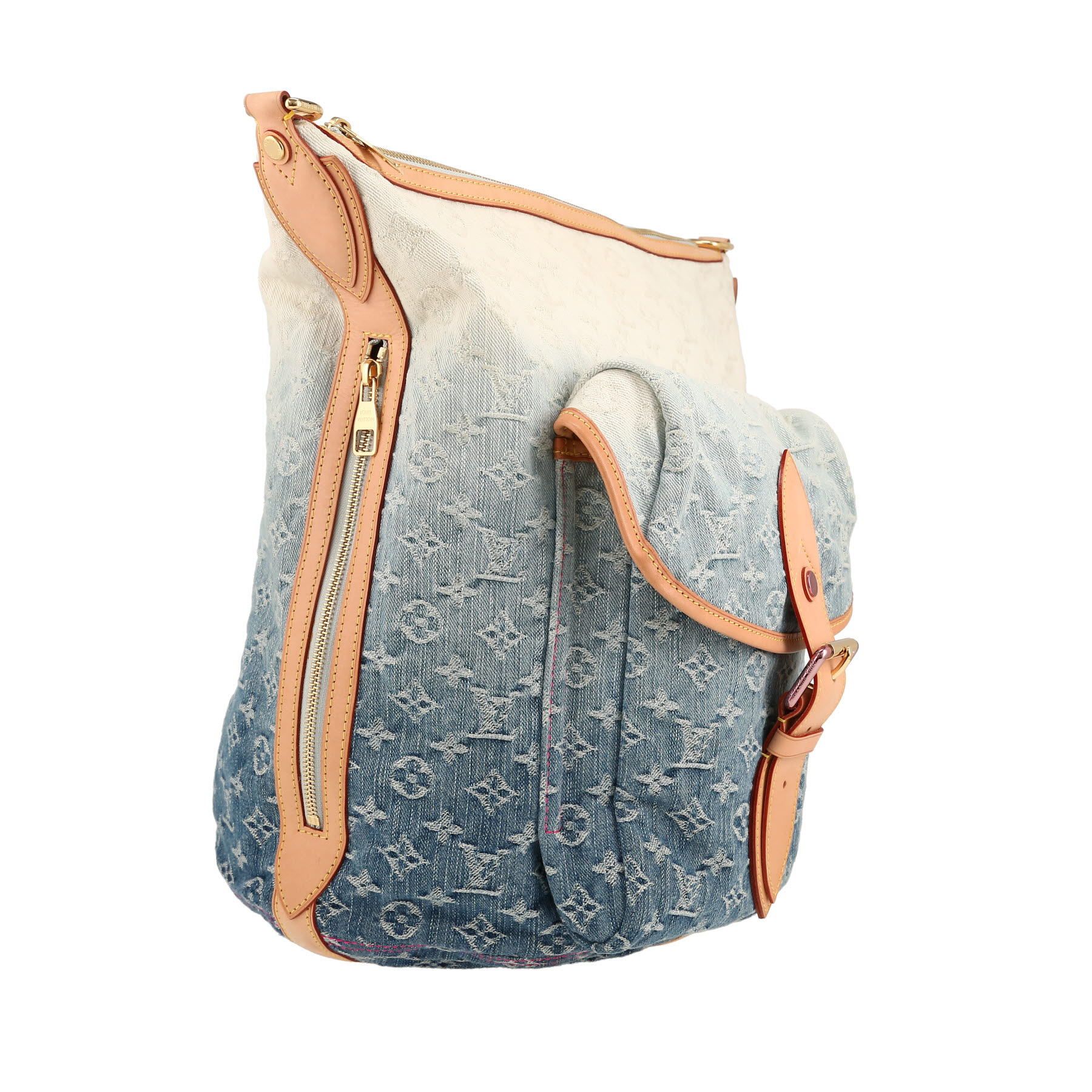 Louis Vuitton  Sunburst bag  in blue and white monogram canvas  and brown natural leather
