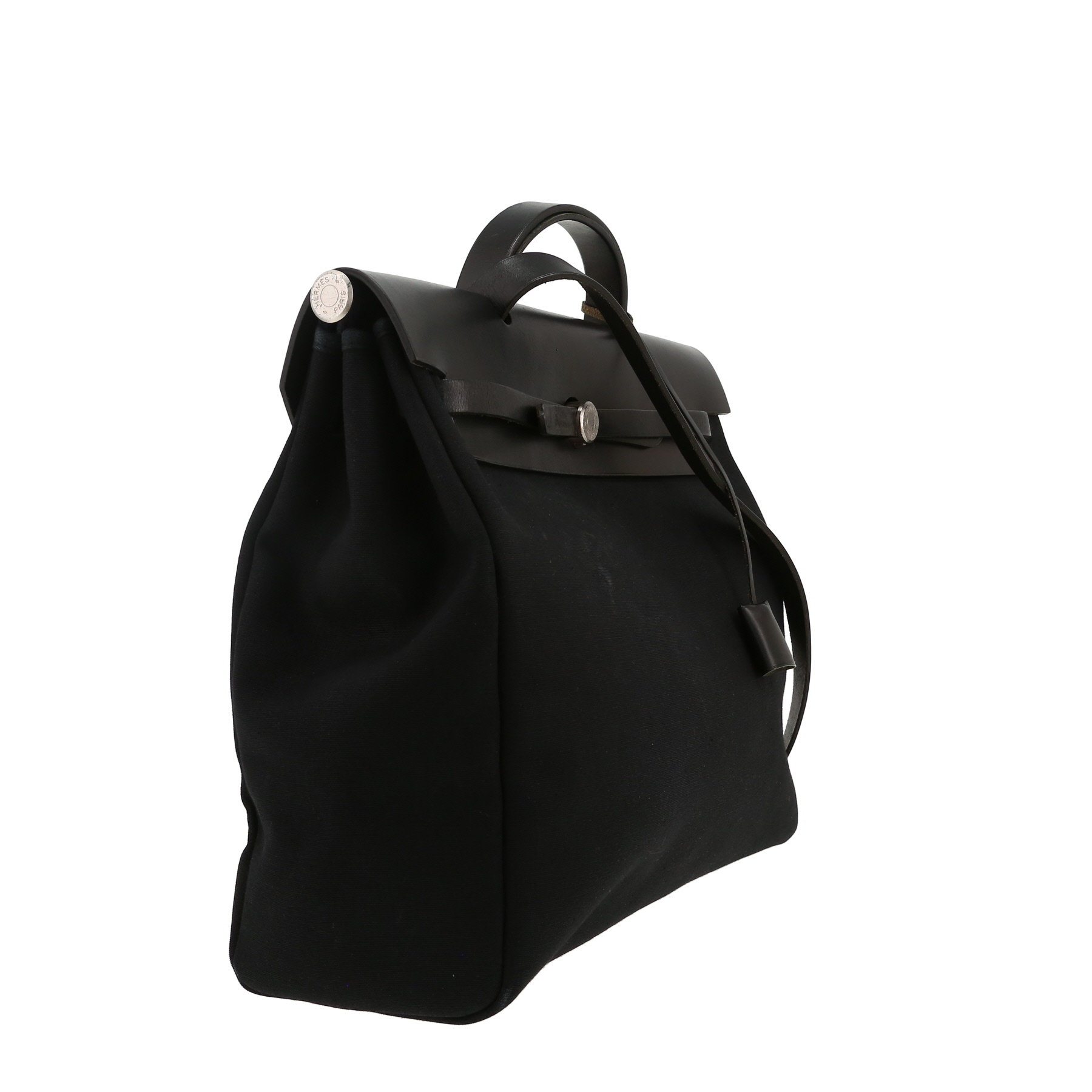 Bolso para llevar al hombro o en la mano Hermès  Herbag en lona negra y cuero negro
