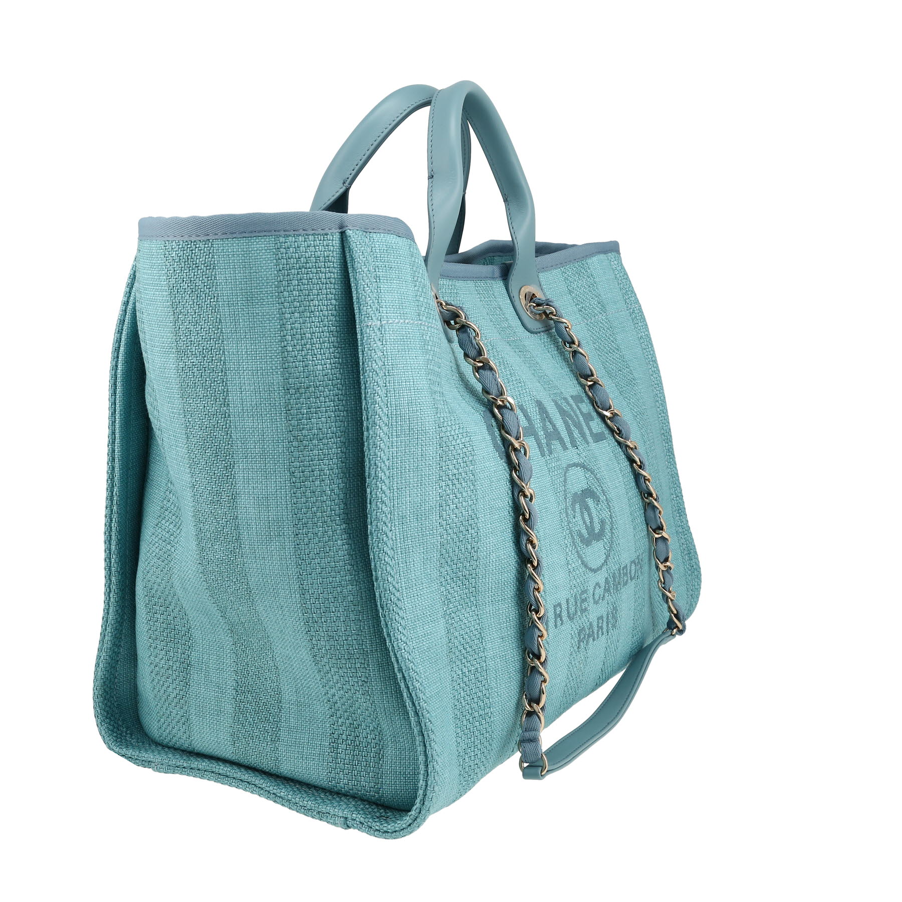 Sac cabas Chanel  Deauville en toile bleue et cuir bleu