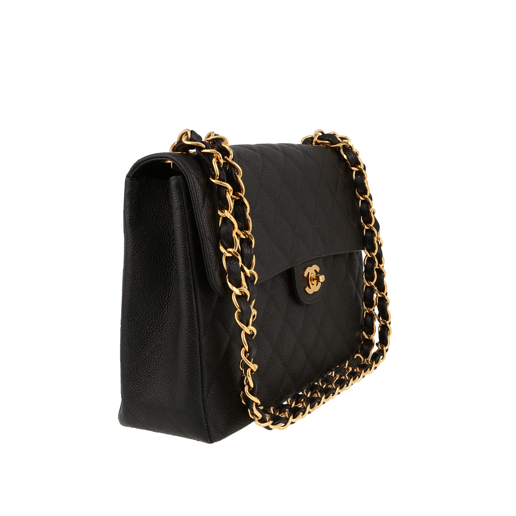 Chanel  Timeless Jumbo handbag  in black quilted grained leather