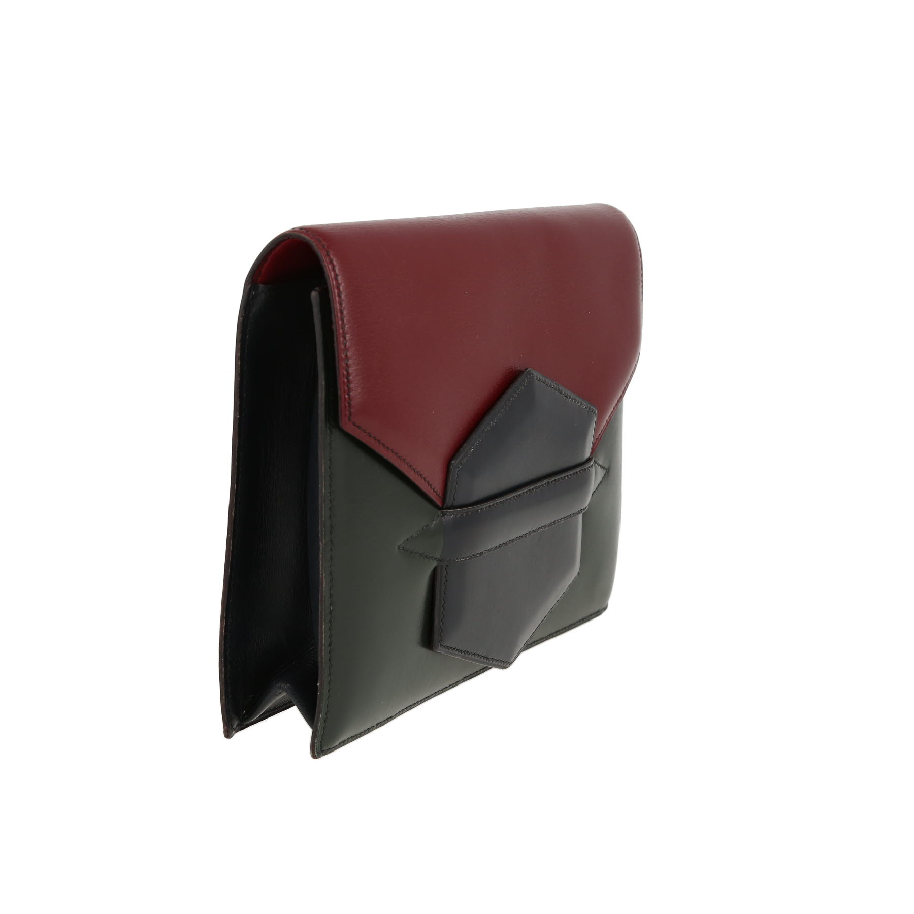 Pochette Hermès  Faco in pelle box tricolore, bordeaux blu marino e verde
