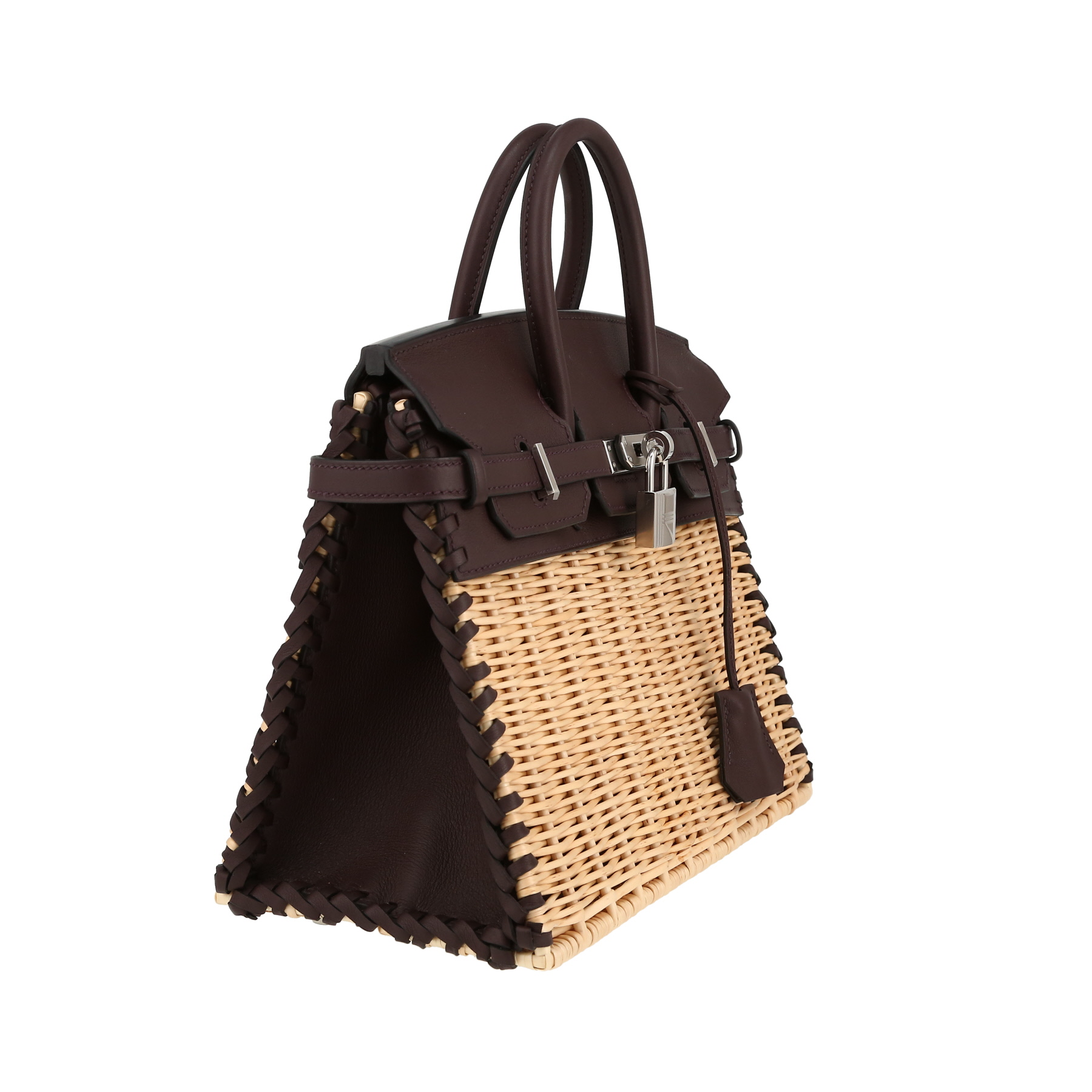 Bolso de mano Hermès Birkin 25 cm Picnic en cuero swift Rouge Sellier y mimbre