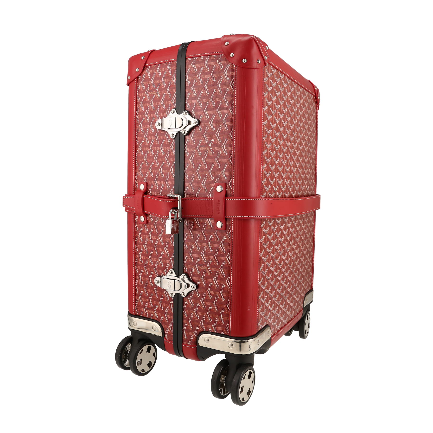 Maleta rígida Goyard  Bourget en tela Goyardine roja y cuero rojo