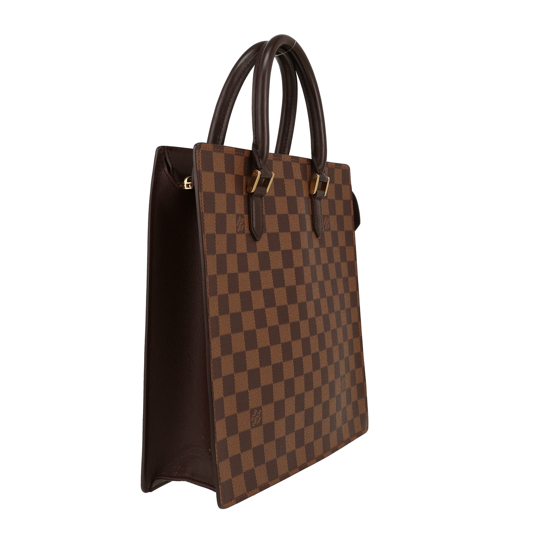 Louis Vuitton  Sac Plat shopping bag  in ebene damier canvas  and brown leather