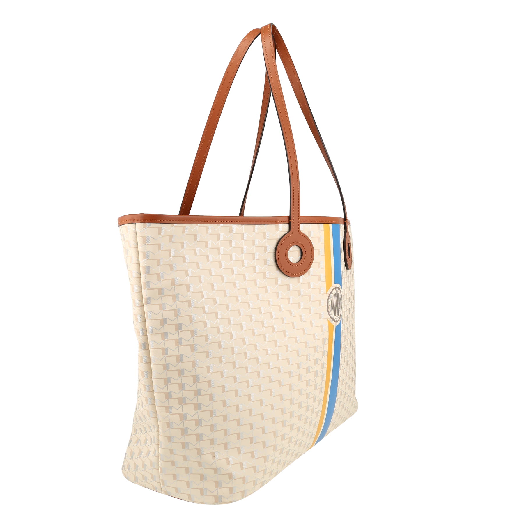 Moynat   shopping bag  in beige monogram canvas  and brown leather