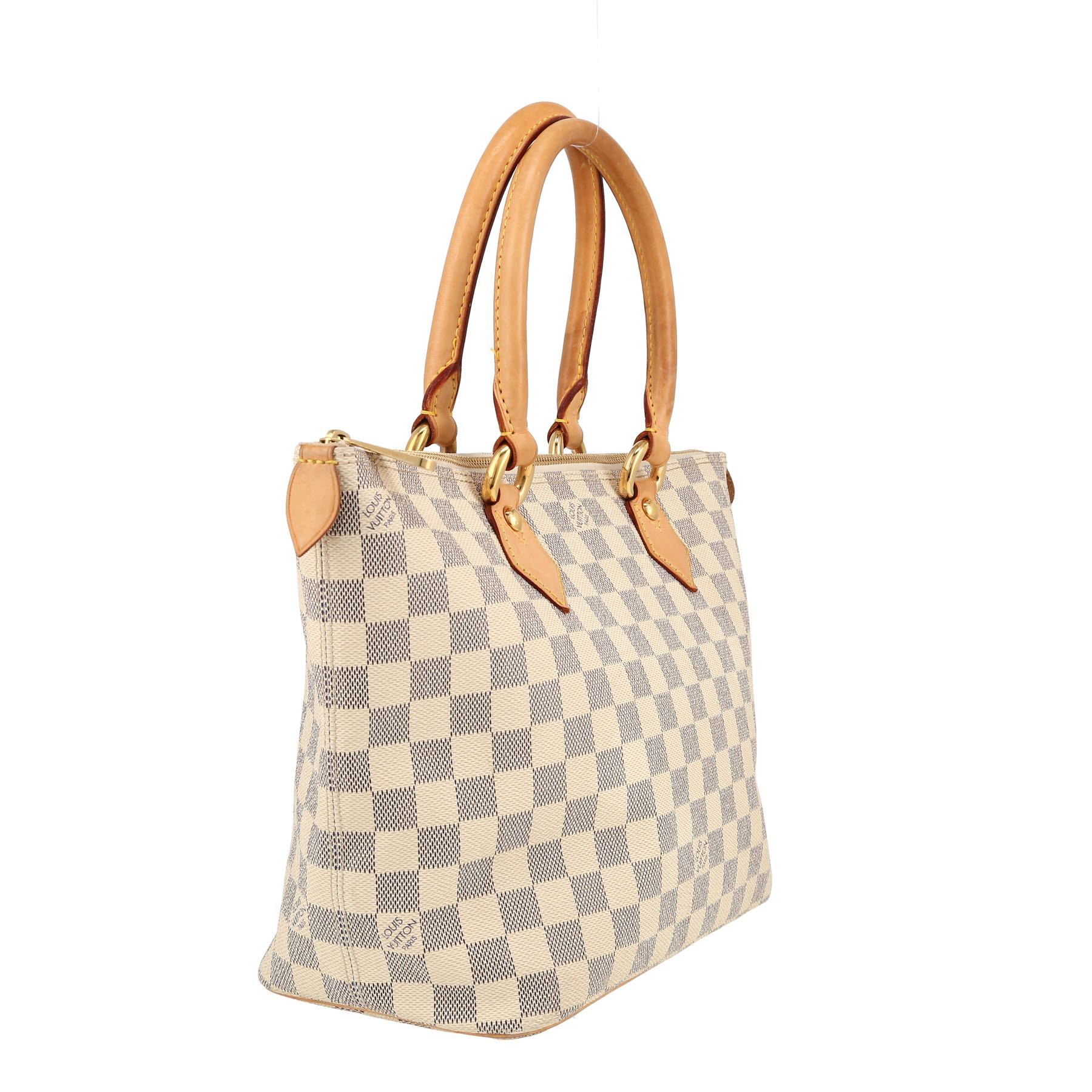 Bolso de mano Louis Vuitton  Saleya en lona a cuadros azul celeste y cuero natural